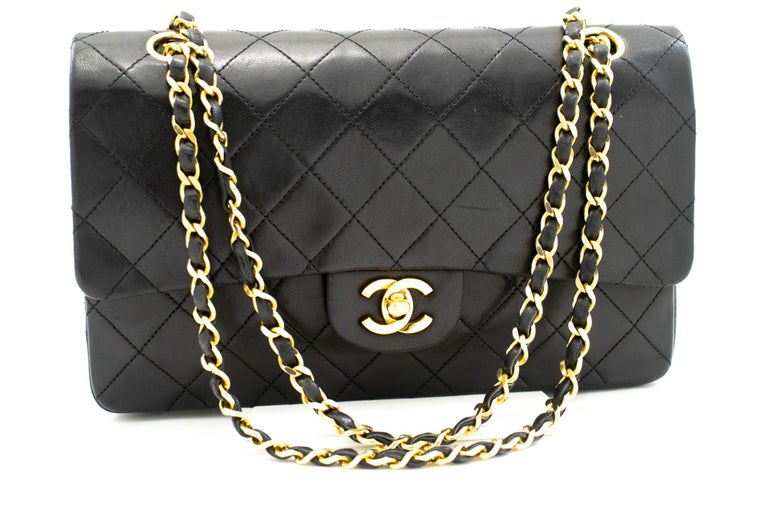 Chanel Timeless Medium 25cm double flap shoulder bag in black lambskin, GHW  at 1stDibs