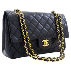 Vintage CHANEL Classic Double Flap Medium Chain Shoulder Bag Black Lamb