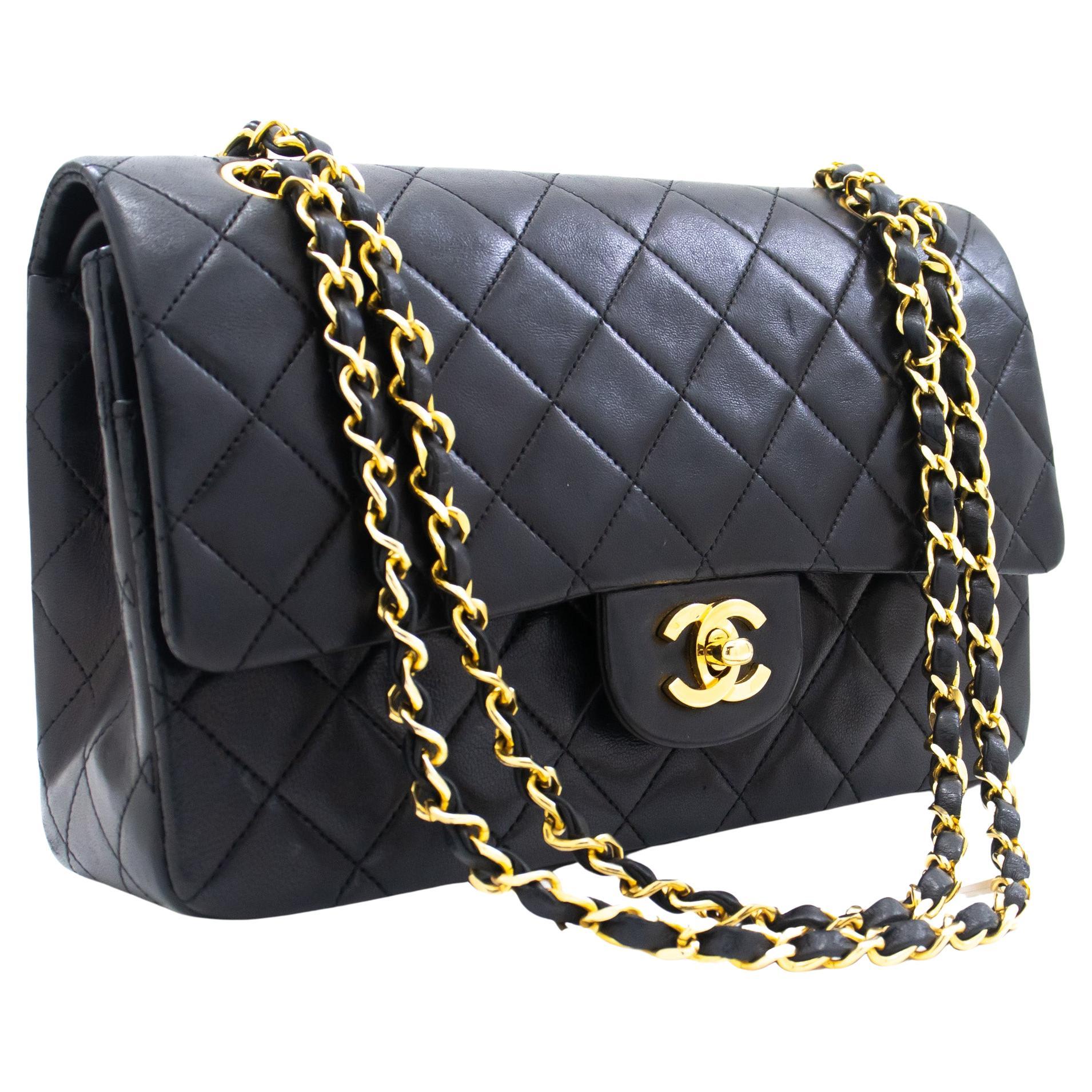 Chanel Classic Double Flap Medium Chain Shoulder Bag Black Lamb