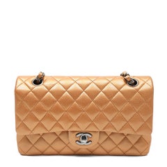 Chanel Classic Double Flap Medium Gold Metallic Caviar Handbag