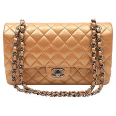 Chanel Classic Double Flap Medium Gold Metallic Caviar Handbag