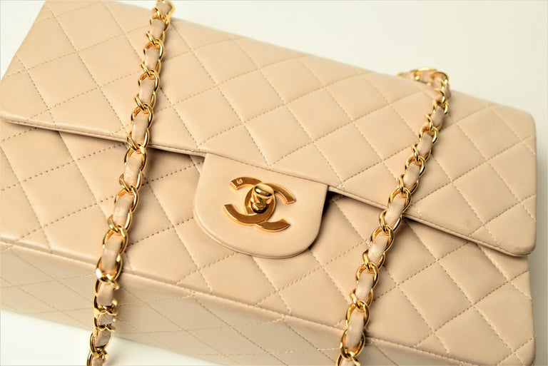 Chanel Classic Double Flap Medium Lambskin RARE Beige Clair For