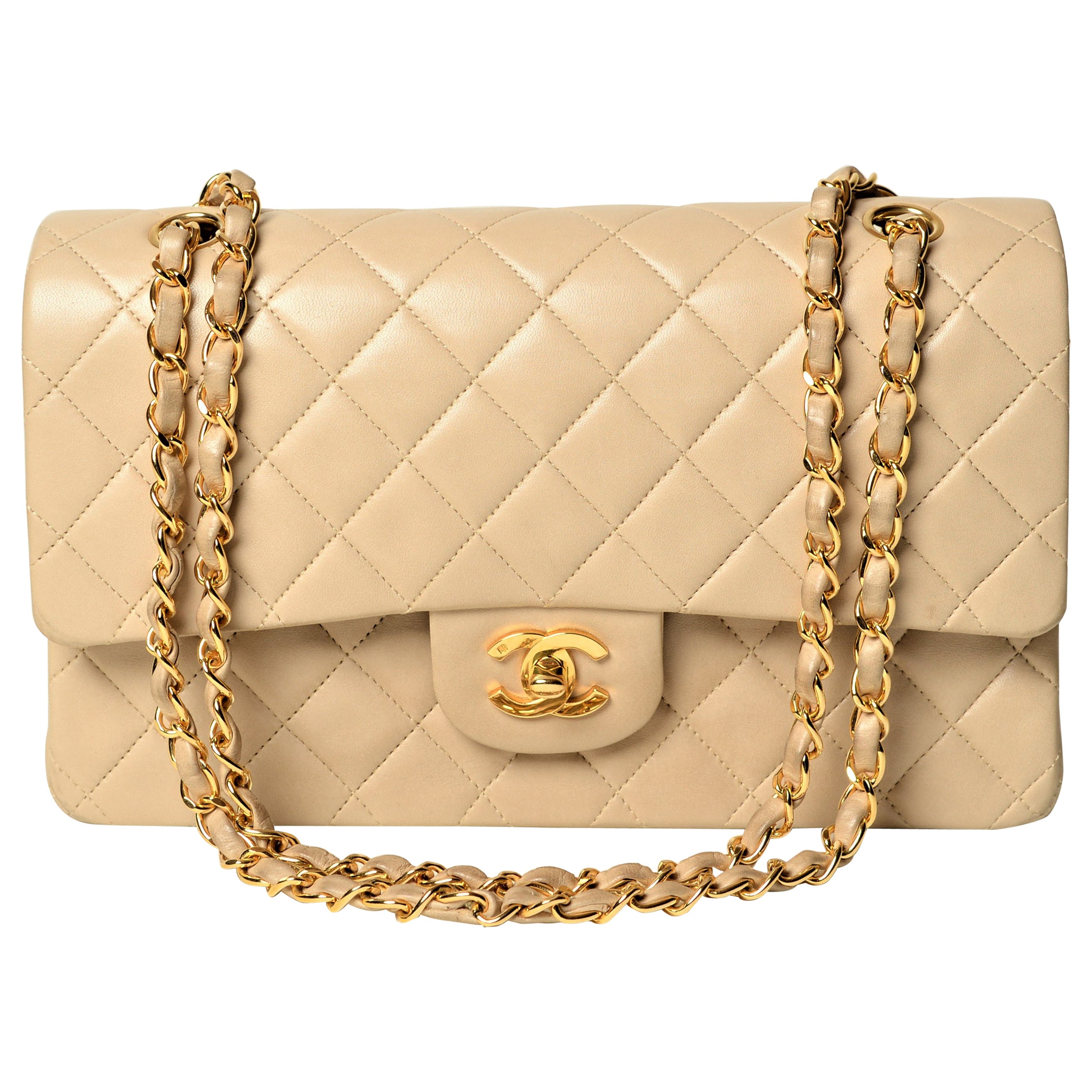 Chanel Classic Double Flap Medium Lambskin RARE Beige Gold Hardware