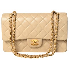 Vintage Chanel Classic Double Flap Medium Lambskin RARE Beige Gold Hardware