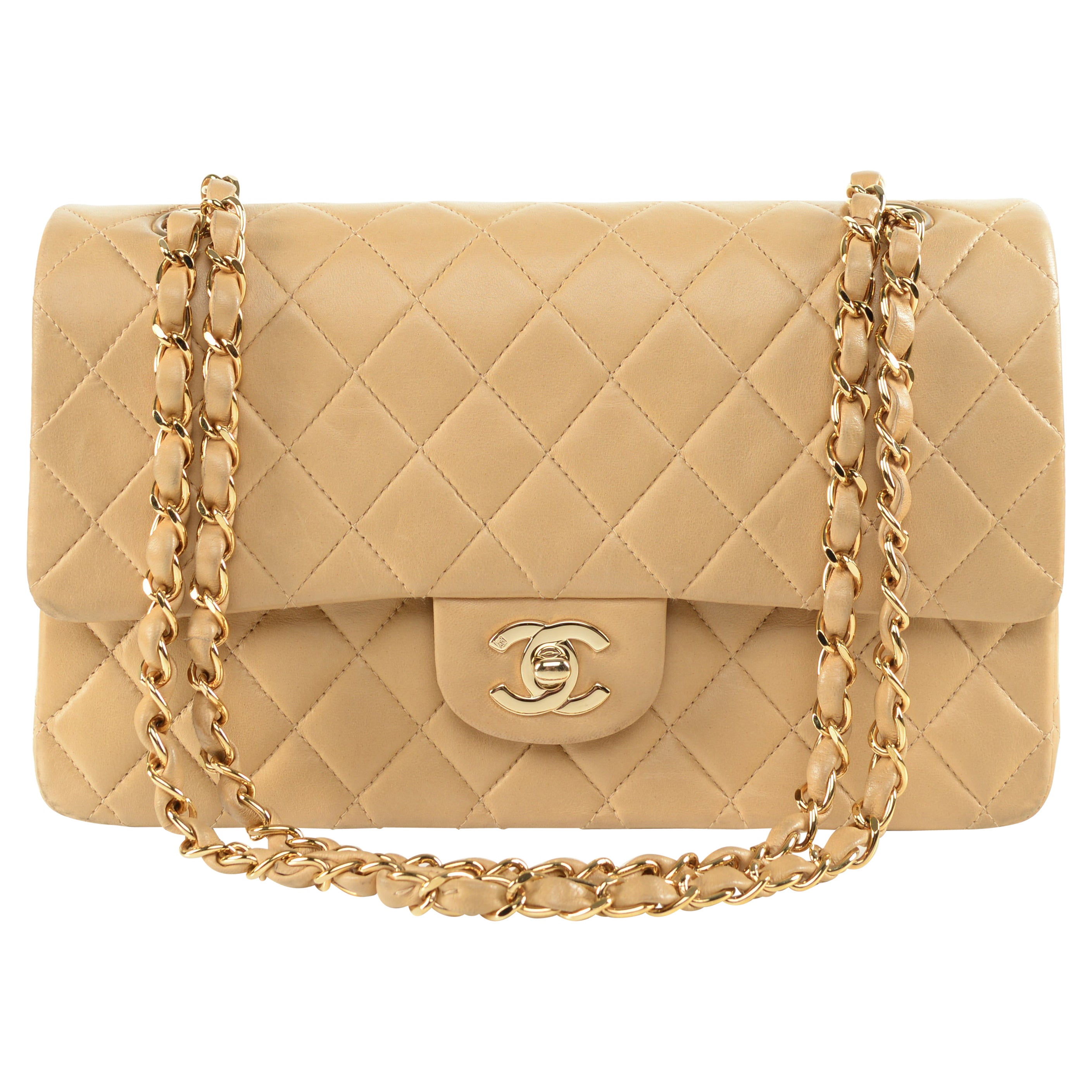 Chanel Classic Double Flap Medium Lambskin RARE Beige Gold Hardware