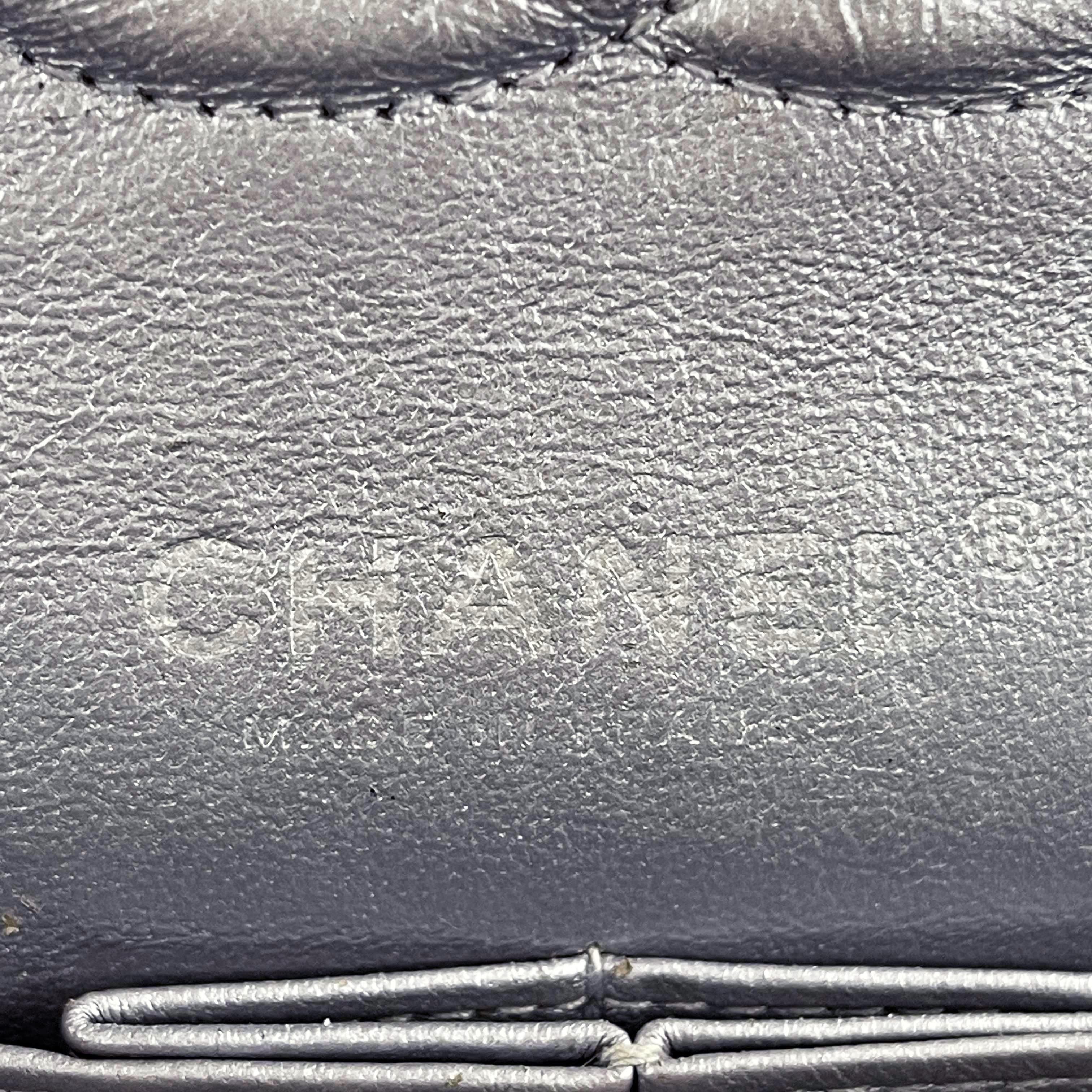 CHANEL - Classic Double Flap Metallic Silver CC Medium Leather Shoulder Bag 6