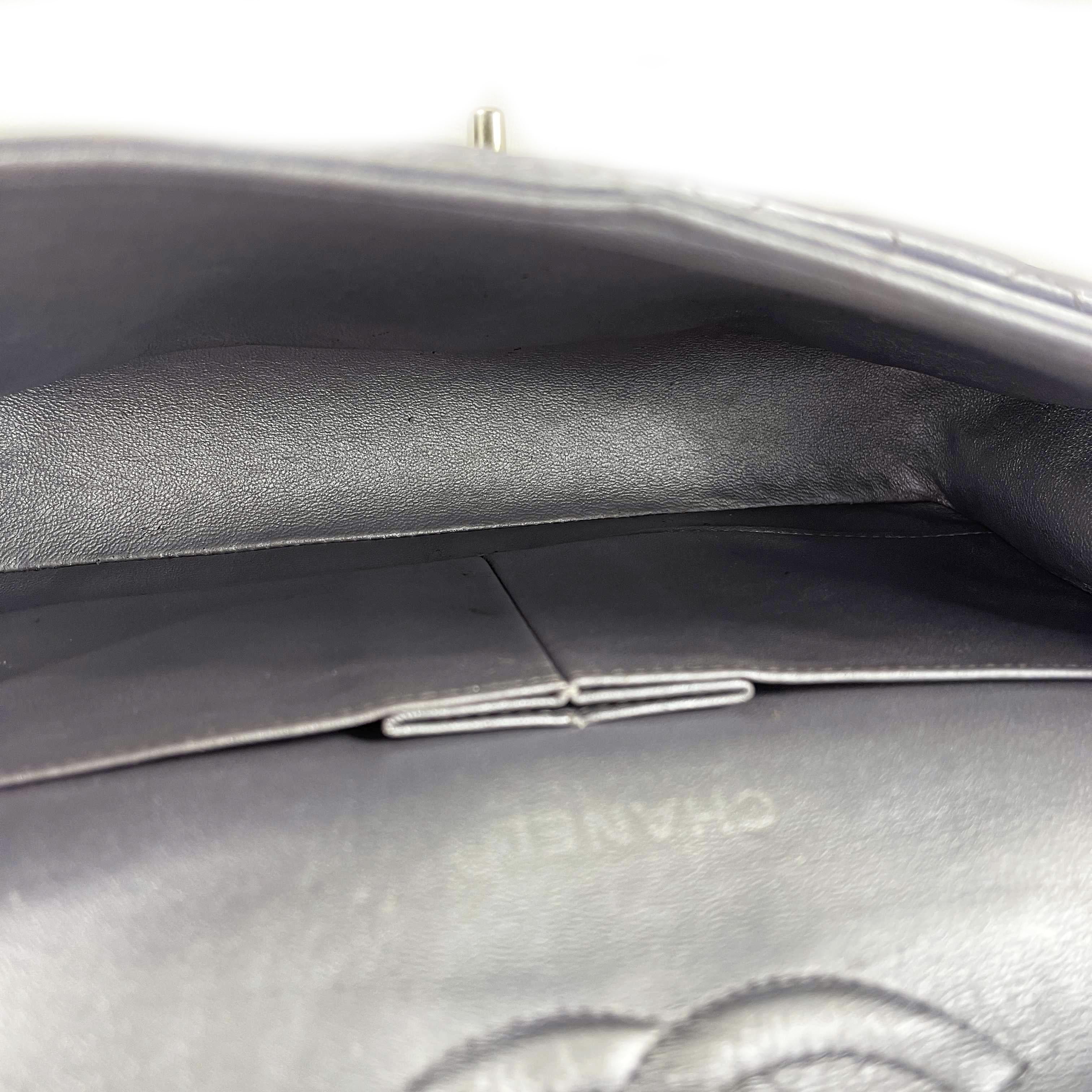 Women's CHANEL - Classic Double Flap Metallic Silver CC Medium Leather Shoulder Bag