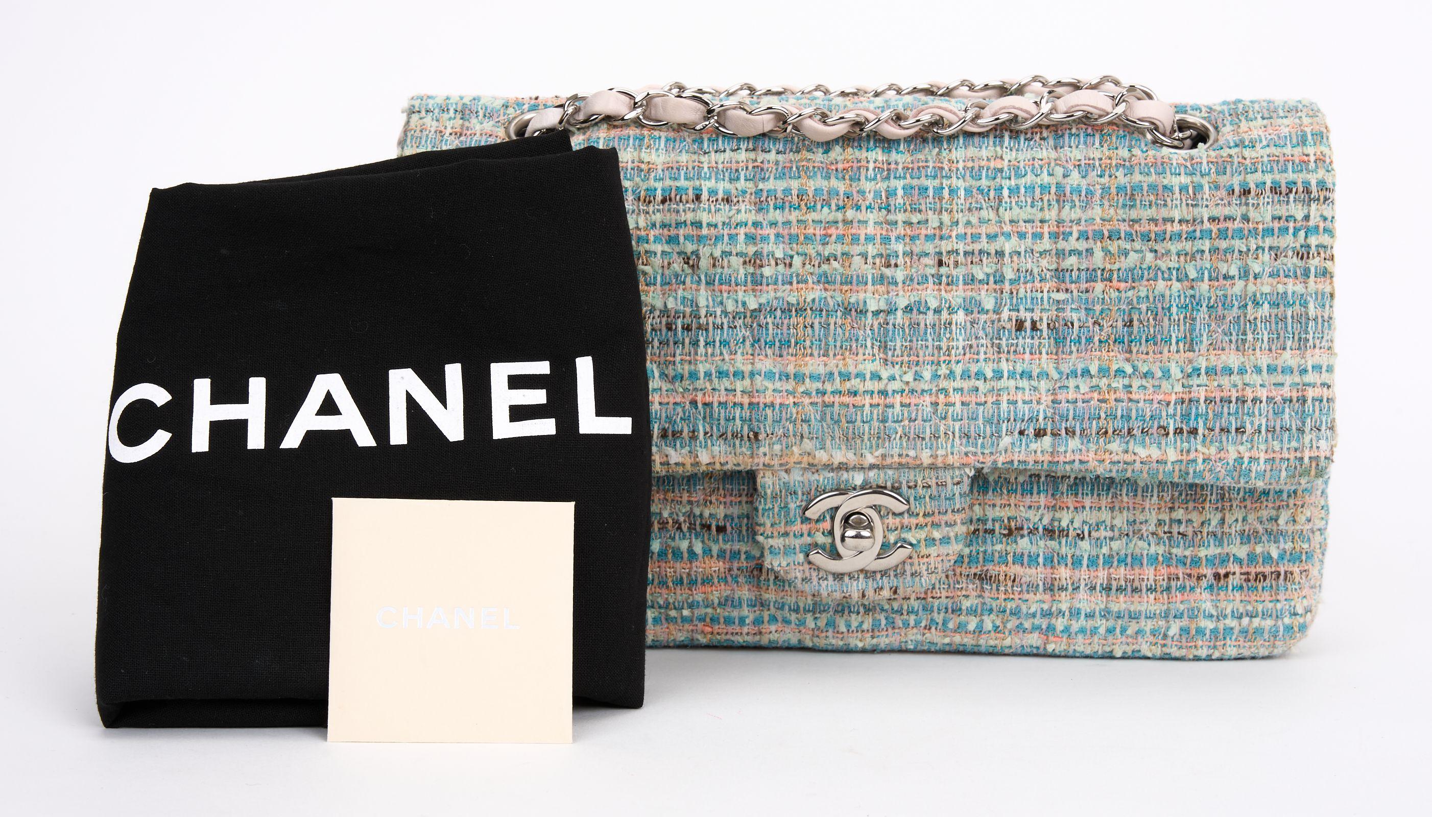 Chanel Classic Double Flap Quilted Tweed For Sale 4