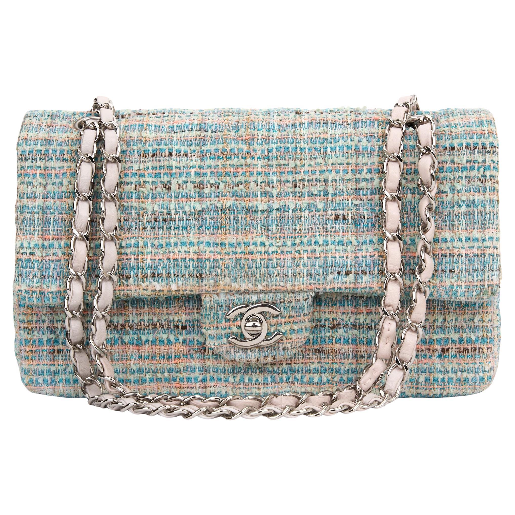 Chanel Classic Double Flap Quilted Tweed For Sale
