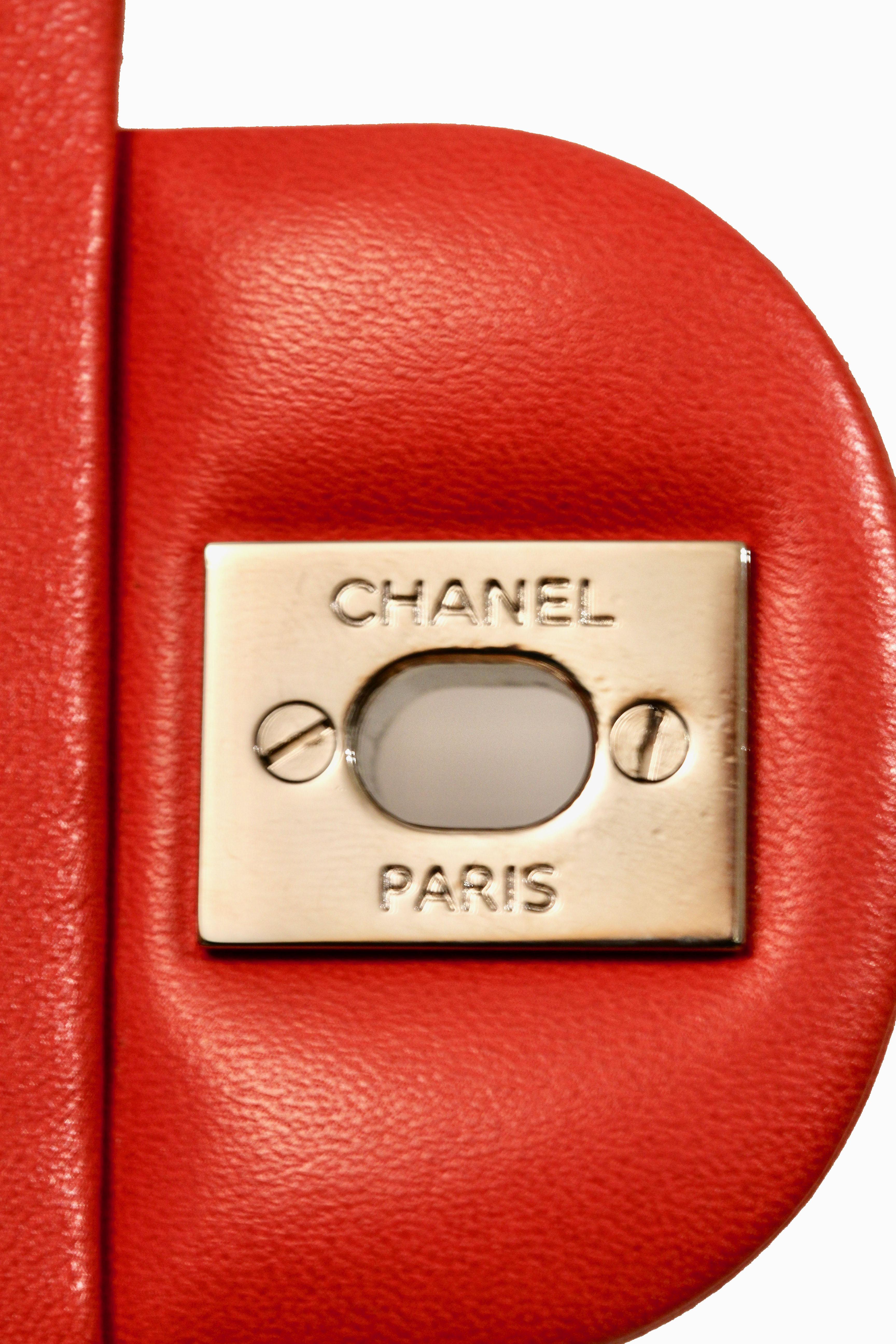 Chanel Classic Double Flap Red Lambskin Leather Bag 6