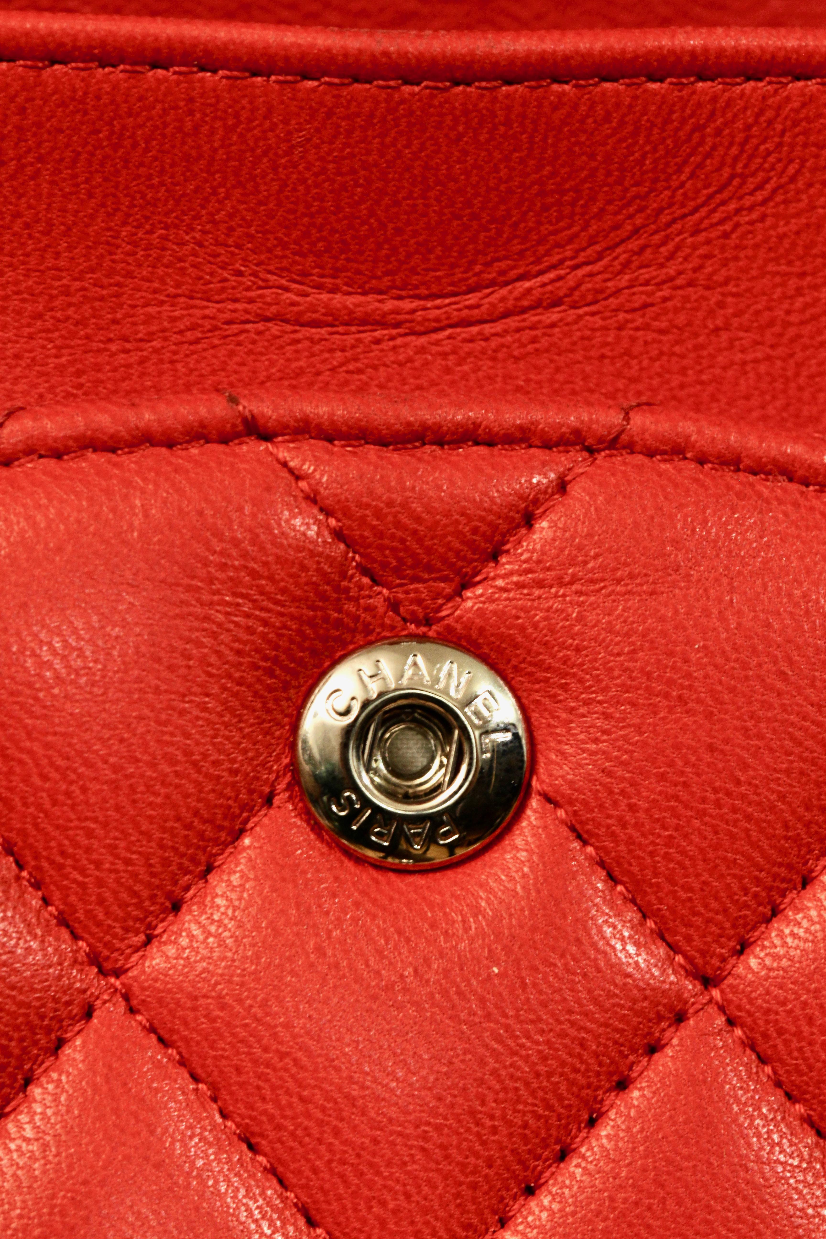 Chanel Classic Double Flap Red Lambskin Leather Bag 7