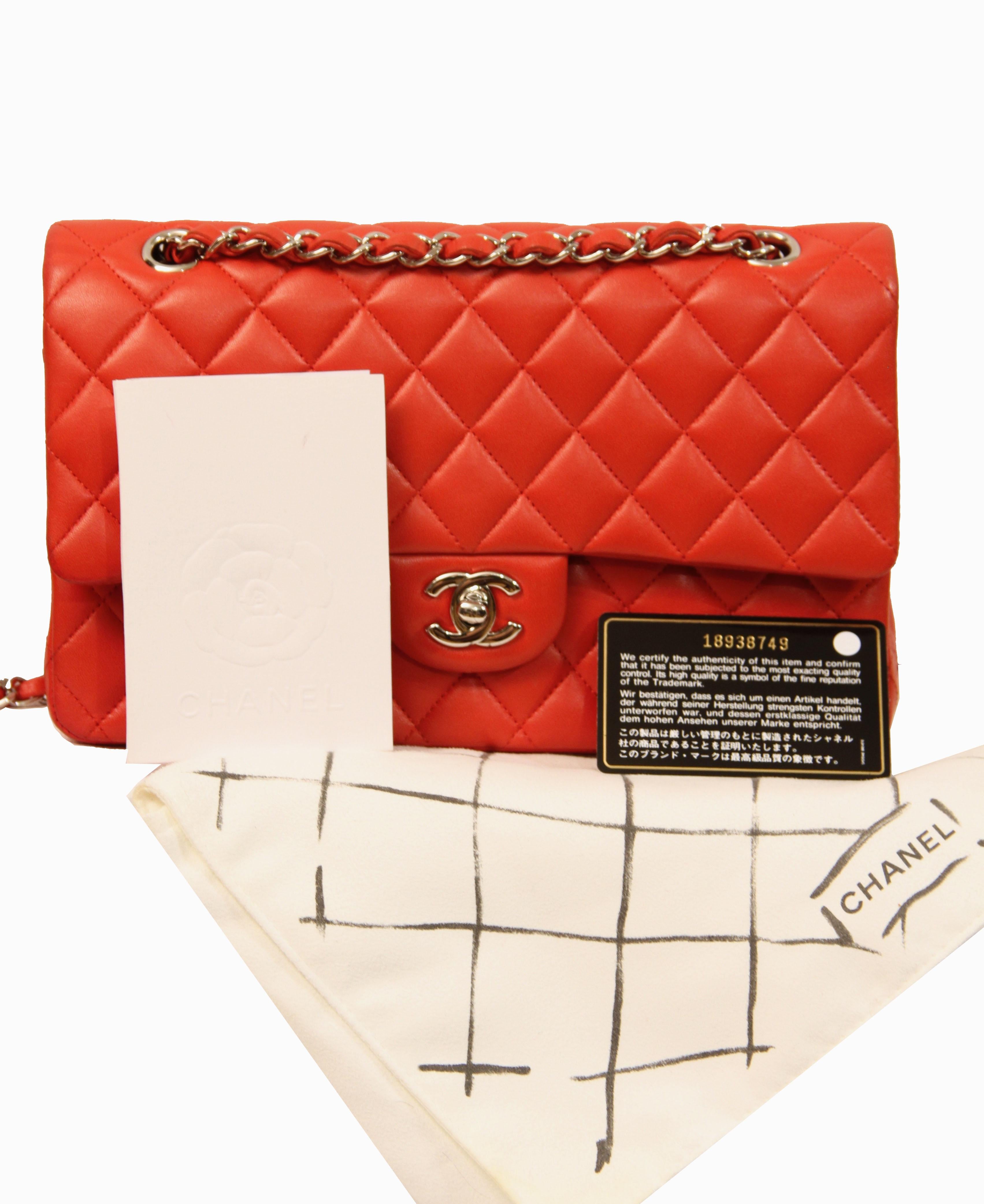 Chanel Classic Double Flap Red Lambskin Leather Bag 9
