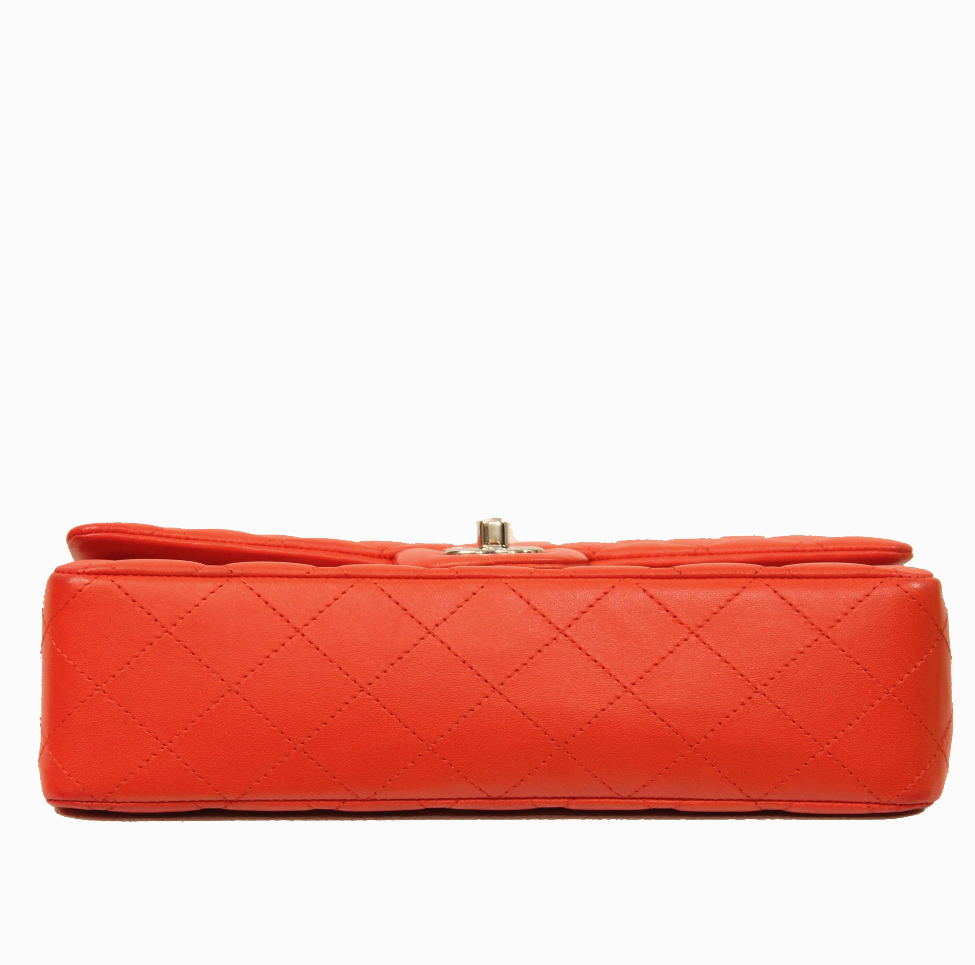 Chanel Classic Double Flap Red Lambskin Leather Bag 2