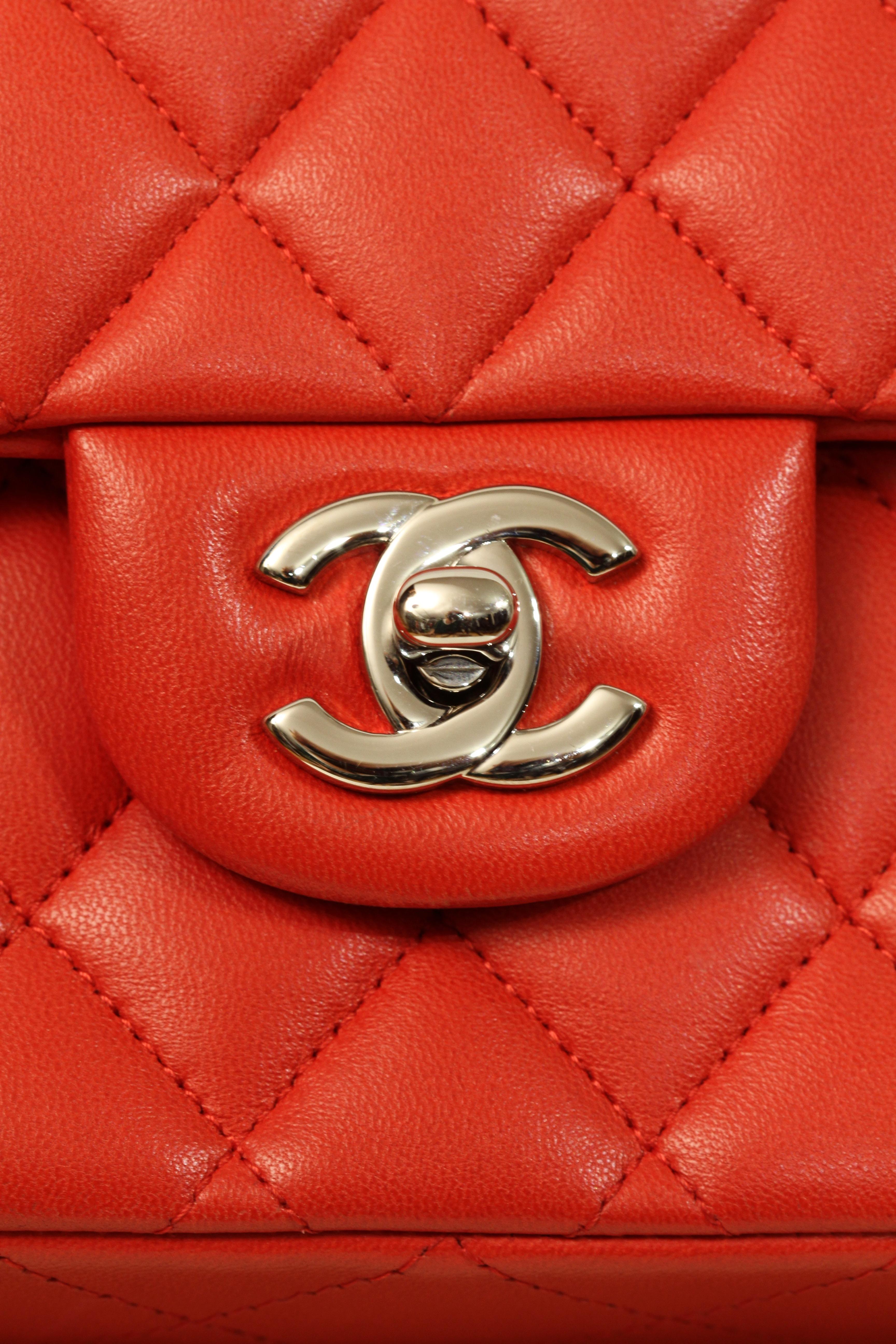 Chanel Classic Double Flap Red Lambskin Leather Bag 4