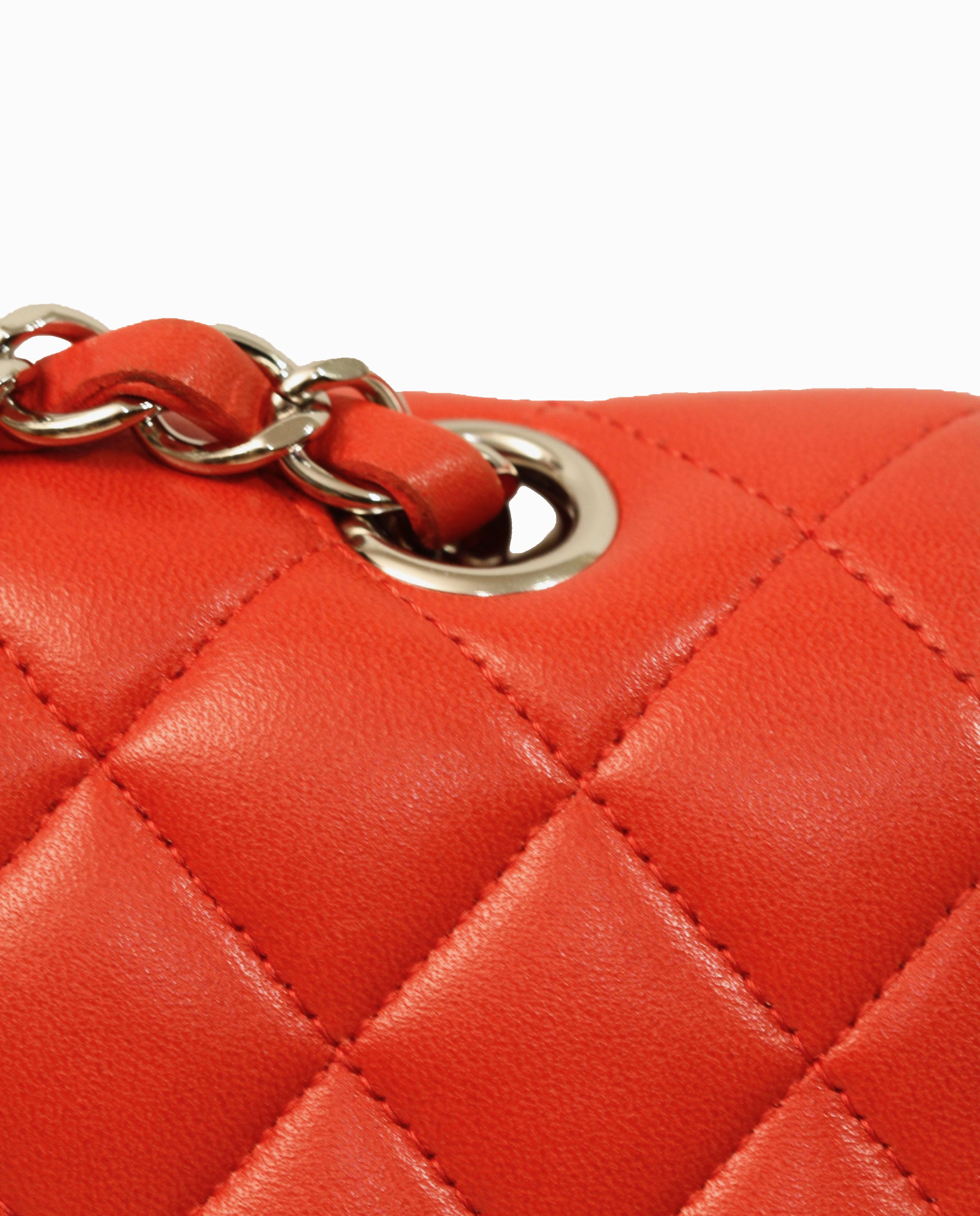 Chanel Classic Double Flap Red Lambskin Leather Bag 5