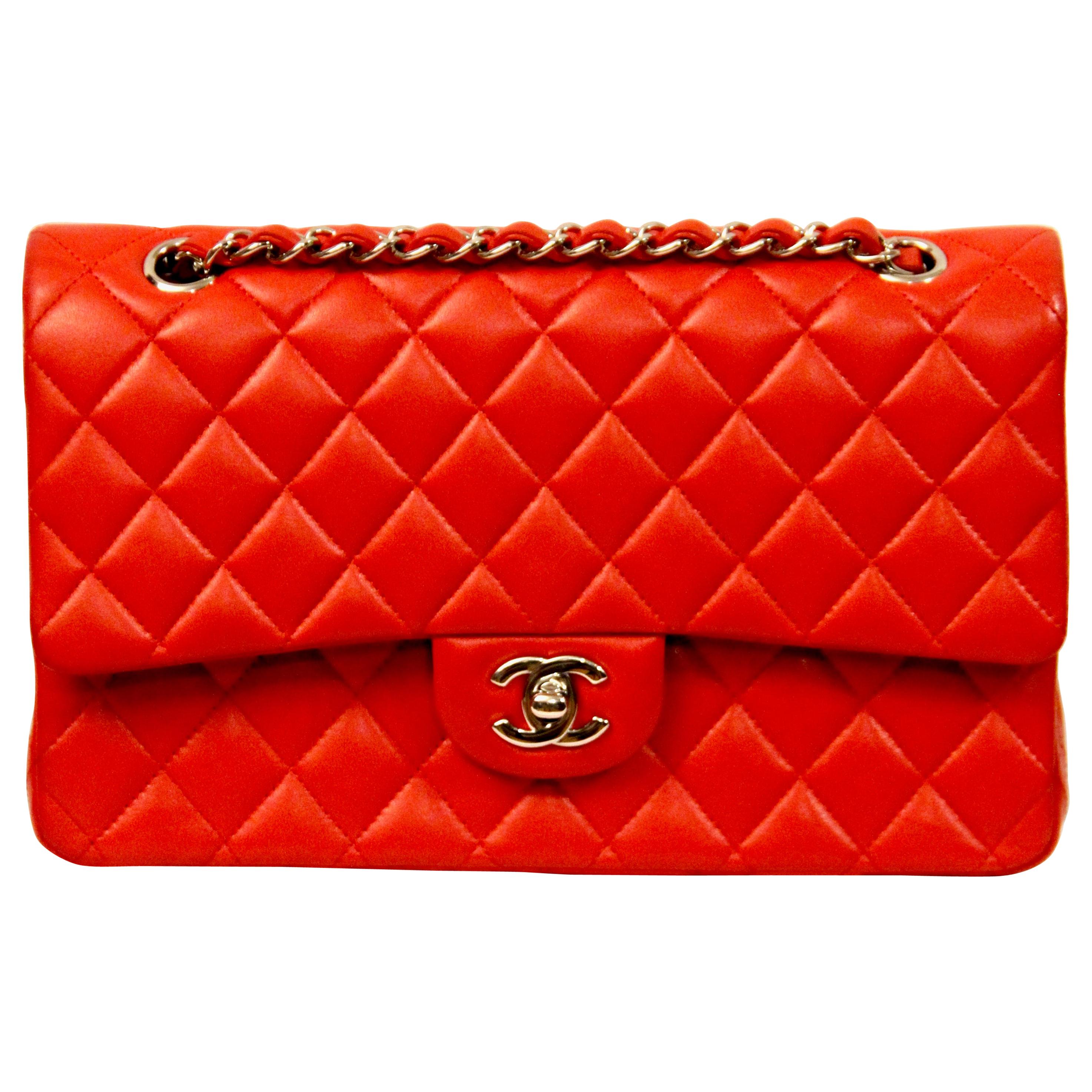 Chanel Classic Double Flap Red Lambskin Leather Bag
