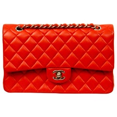 Chanel Classic Double Flap Red Lambskin Leather Bag