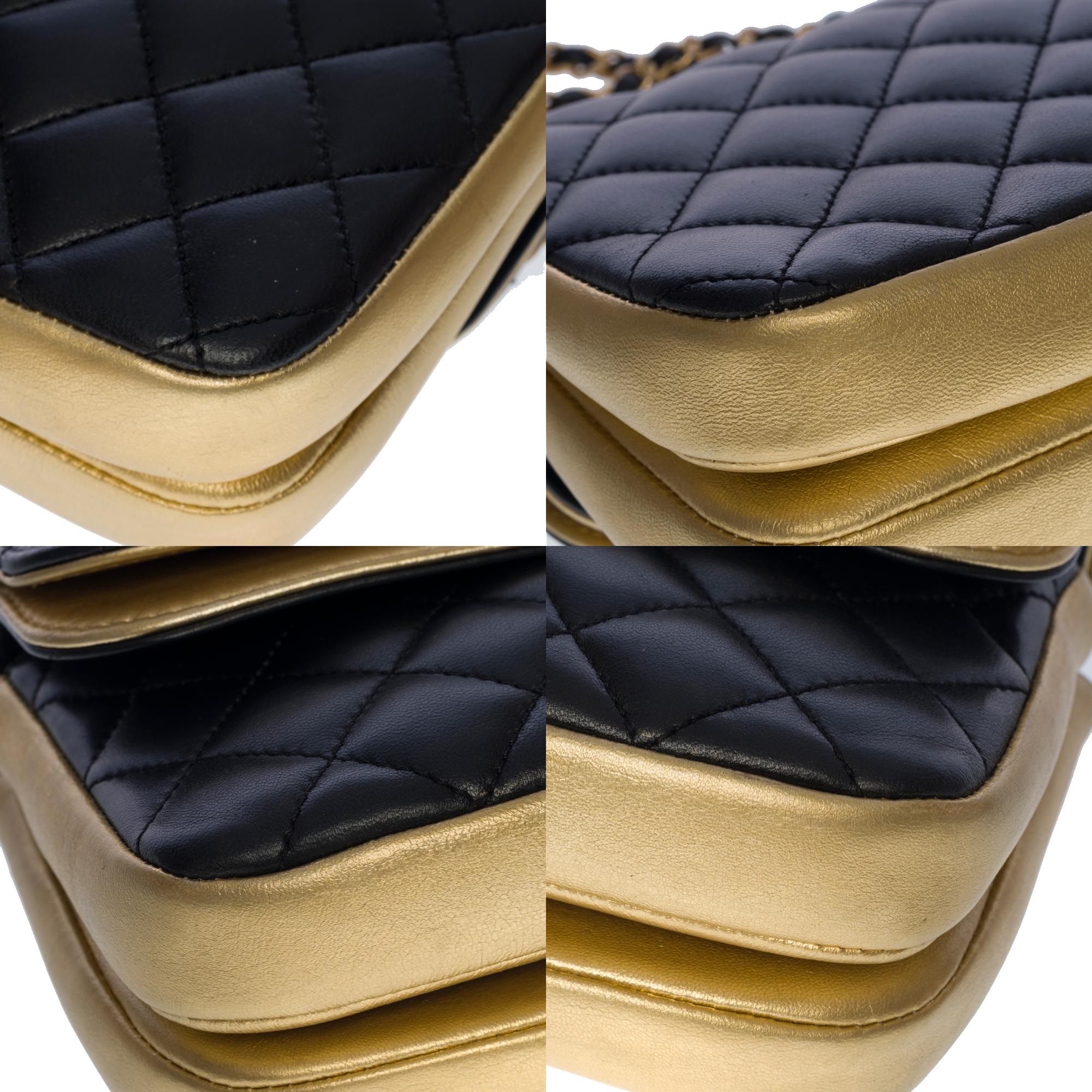 Chanel Classic double flap shoulder bag in black and gold quilted leather , GHW 3