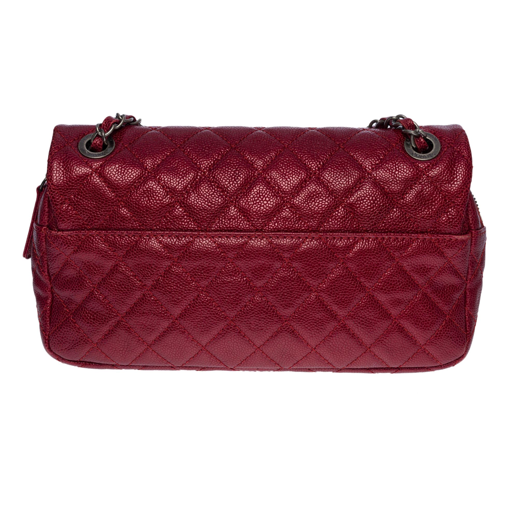 Black Chanel Classic Double flap shoulder bag in red caviar quilted leather, SHW