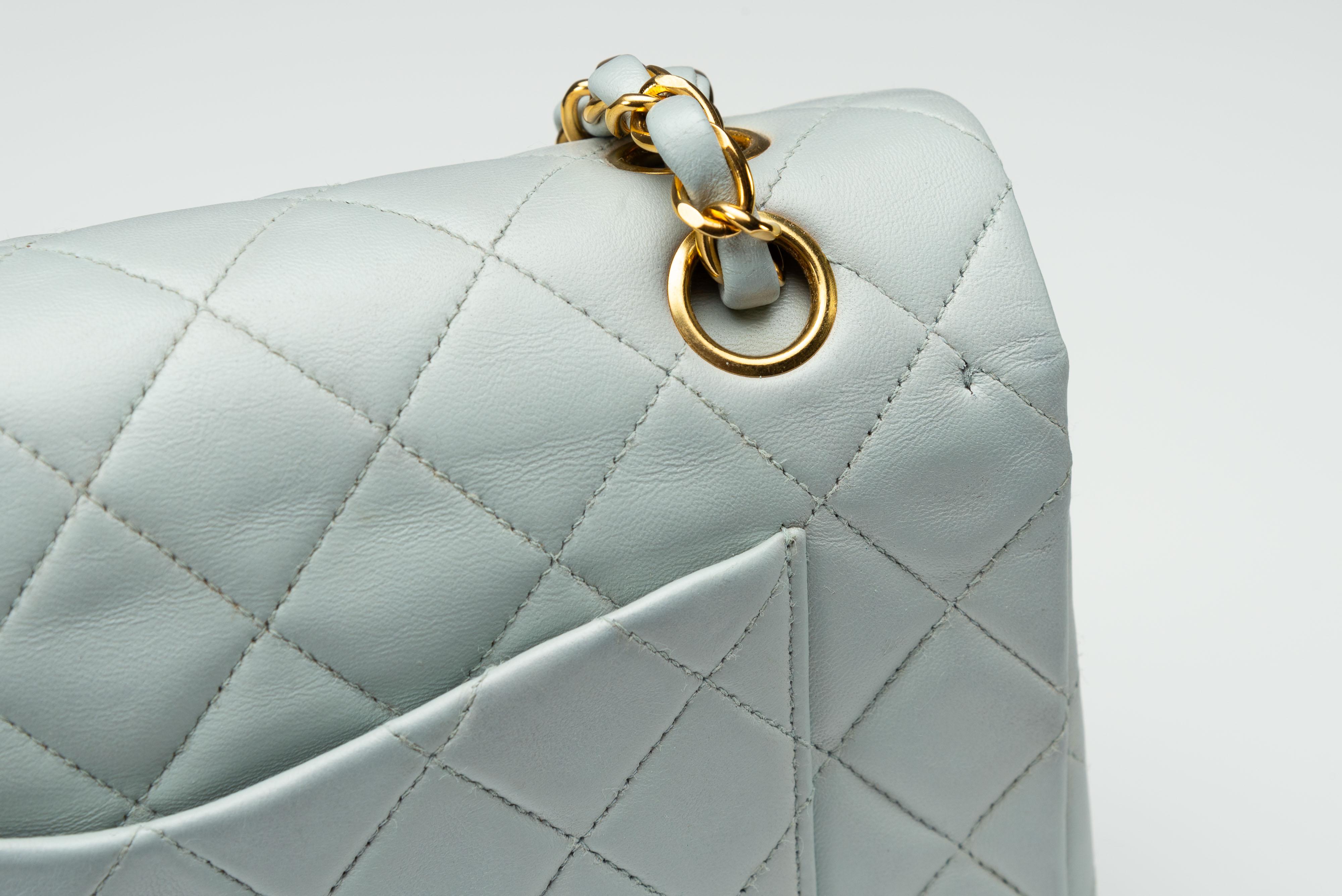 Chanel Classic Double Flap Small Baby Blue 24k GHW Rare 7