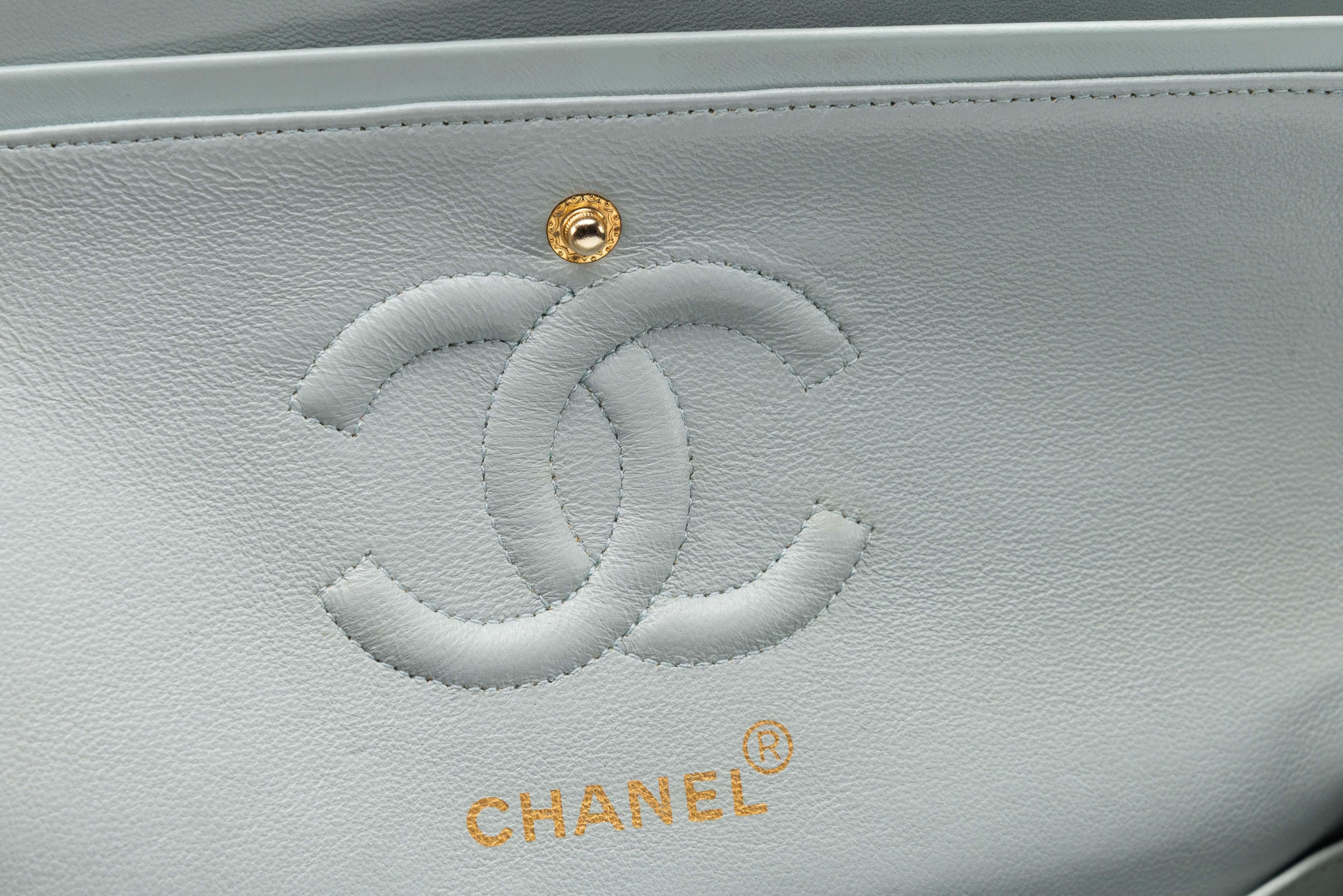 Chanel Classic Double Flap Small Baby Blue 24k GHW Rare 9