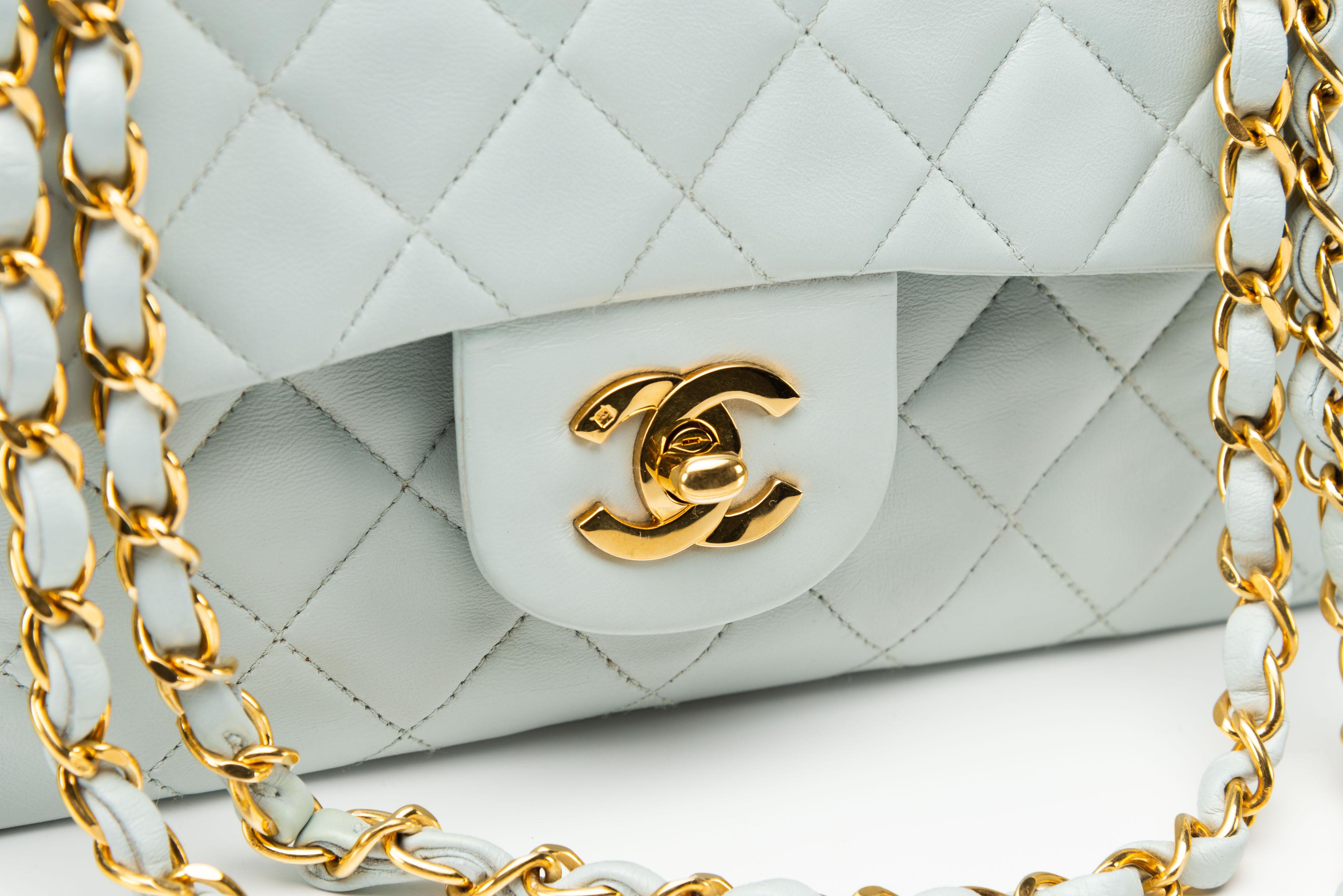 Chanel Classic Double Flap Small Baby Blue 24k GHW Rare 1