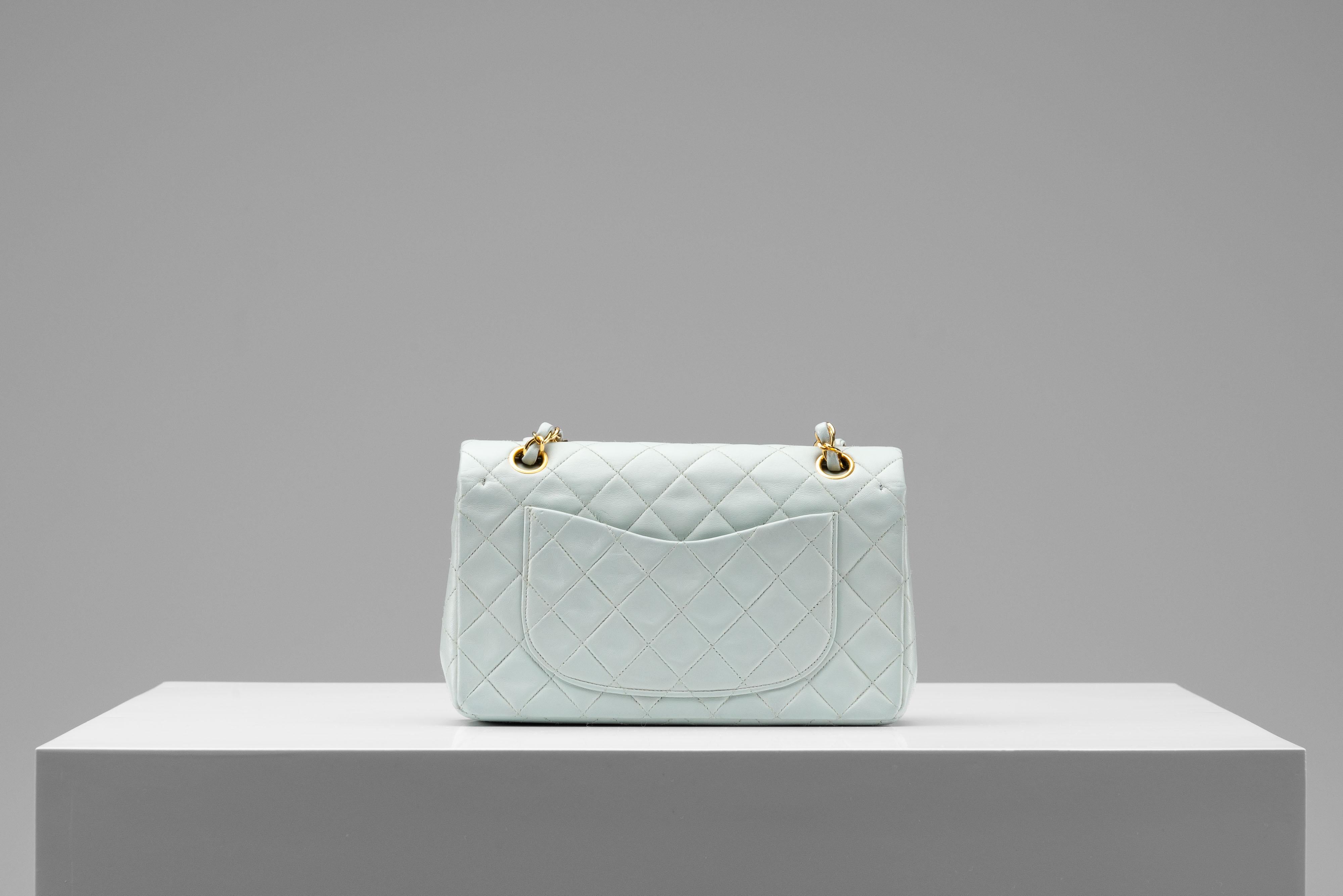 Chanel Classic Double Flap Small Baby Blue 24k GHW Rare 3