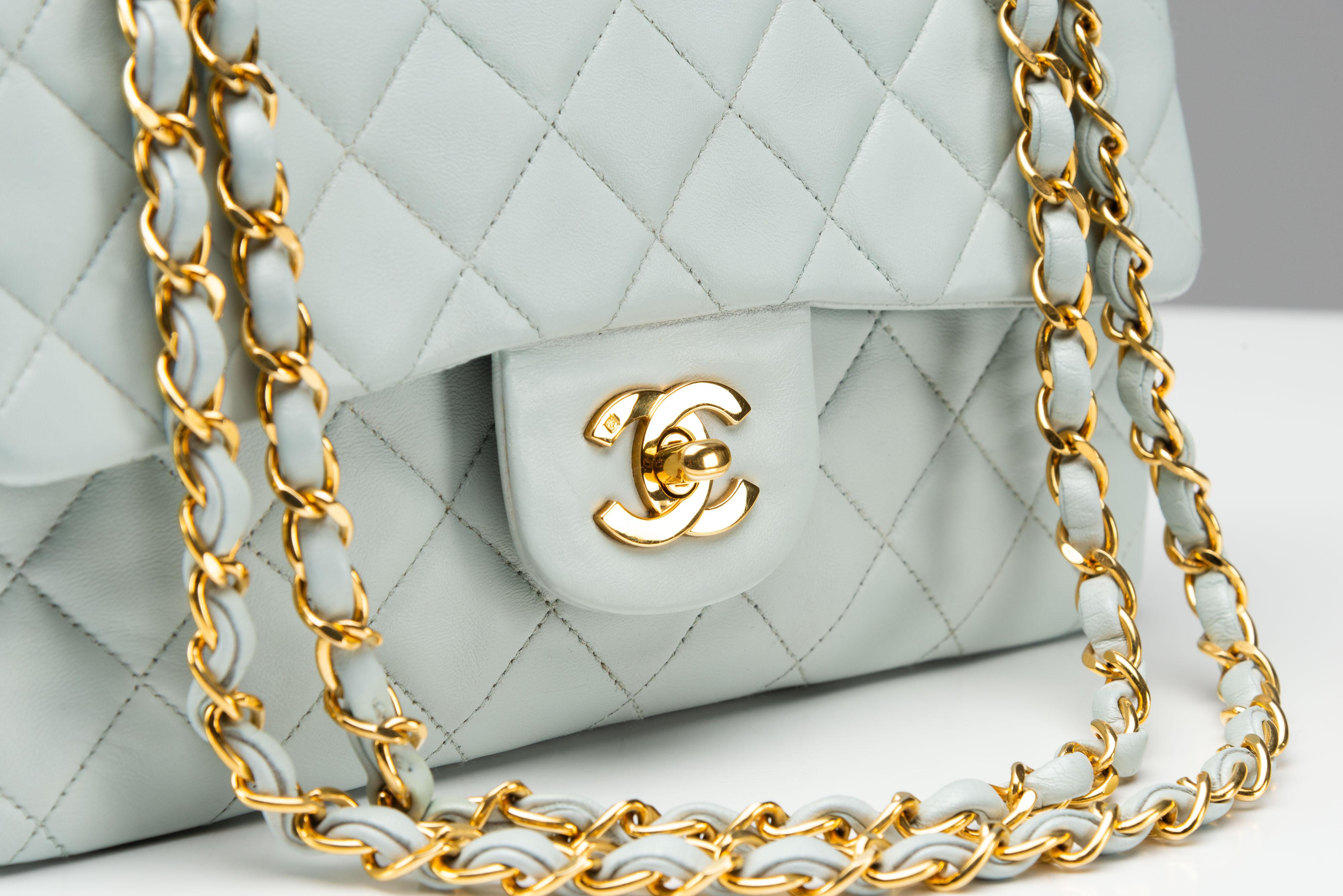 Chanel Classic Double Flap Small Baby Blue 24k GHW Rare 4
