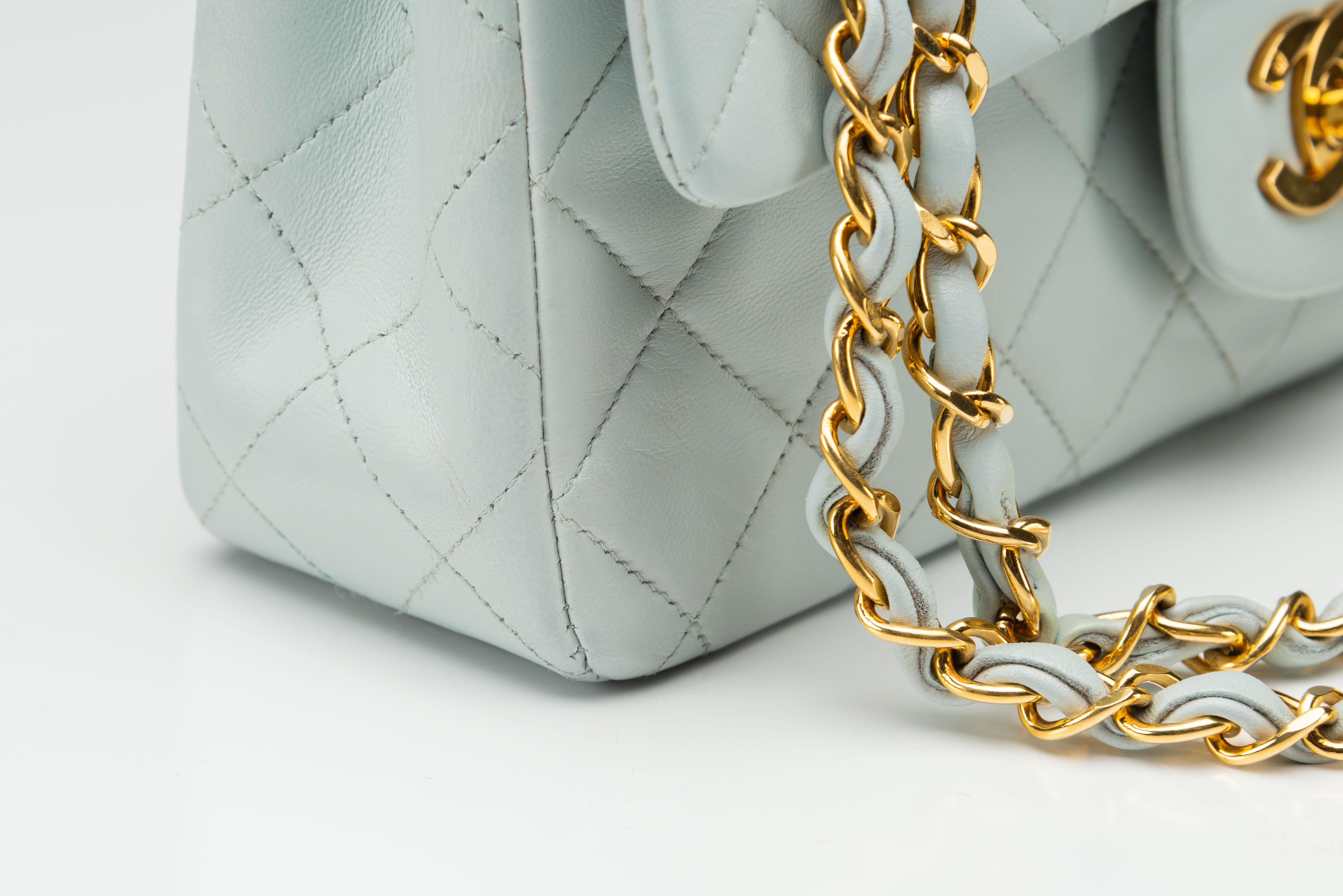Chanel Classic Double Flap Small Baby Blue 24k GHW Rare 5