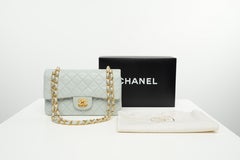 Chanel Classic Double Flap Small Baby Blue RARE 24k Gold Hardware Lambskin
