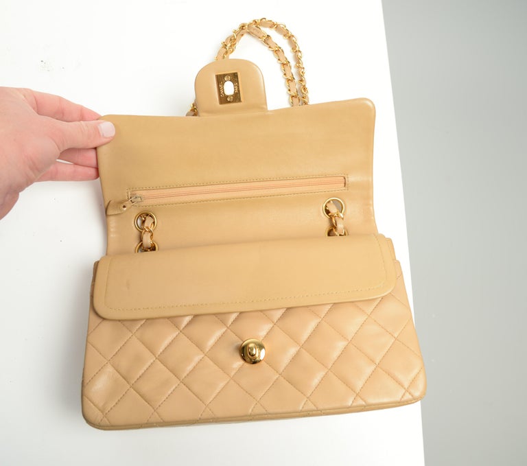 Chanel Classic Double Flap Small Lambskin Beige Gold Hardware at 1stDibs
