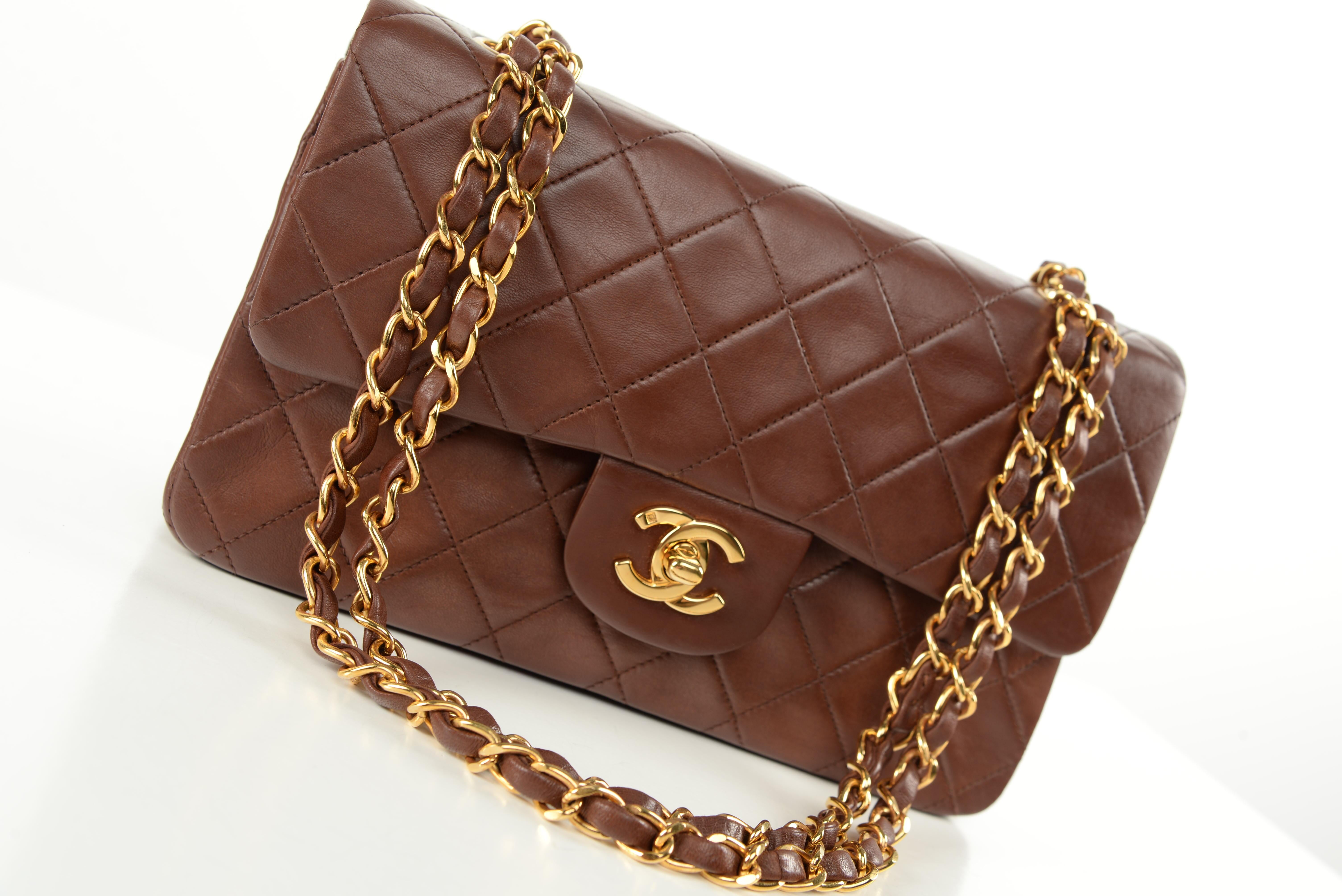 Chanel Classic Double Flap Small Lambskin RARE Chestnut Gold Hardware 4