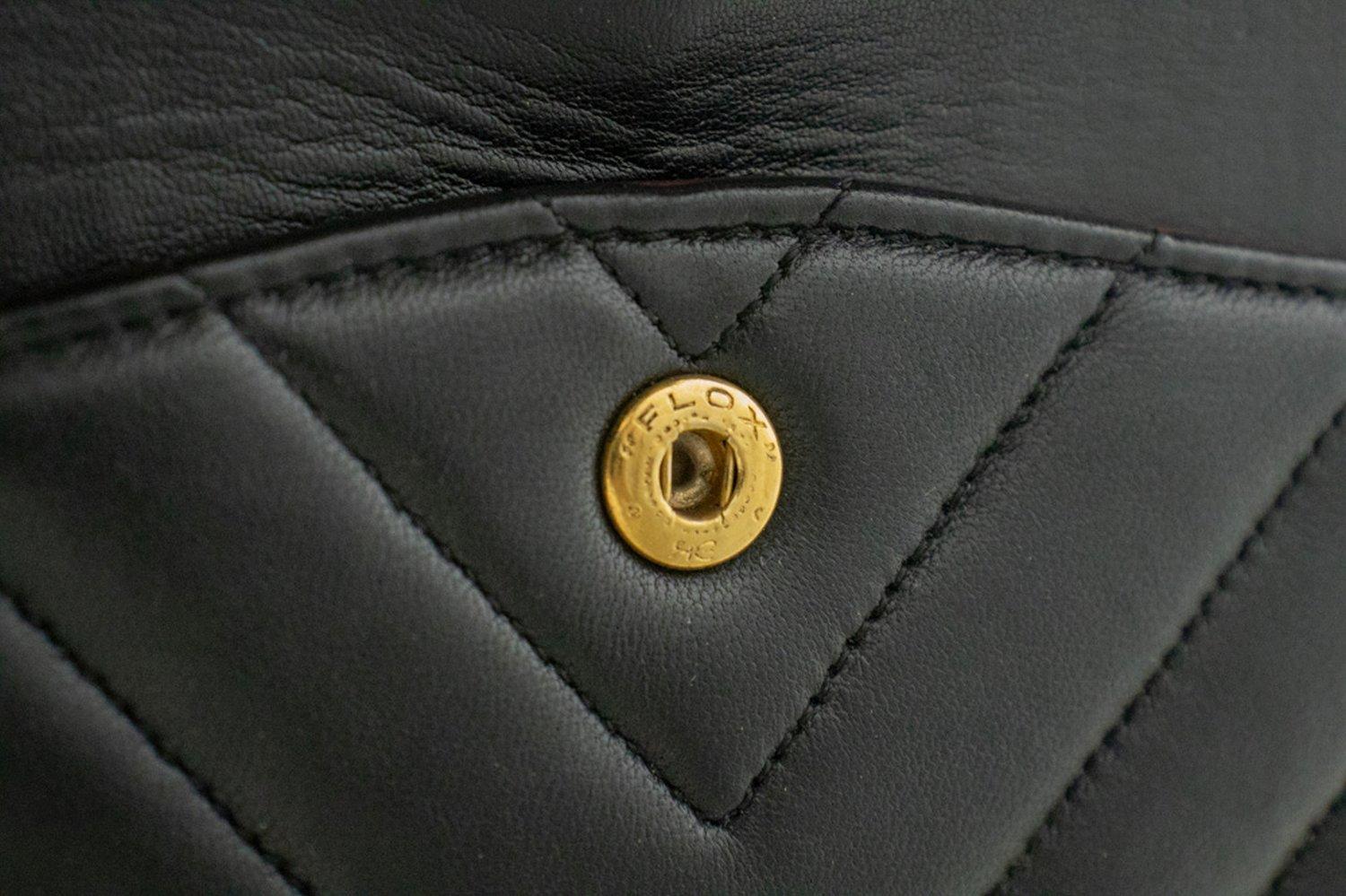 CHANEL Classic Double Flap V-Stitch Chain Shoulder Bag Black Lamb 11