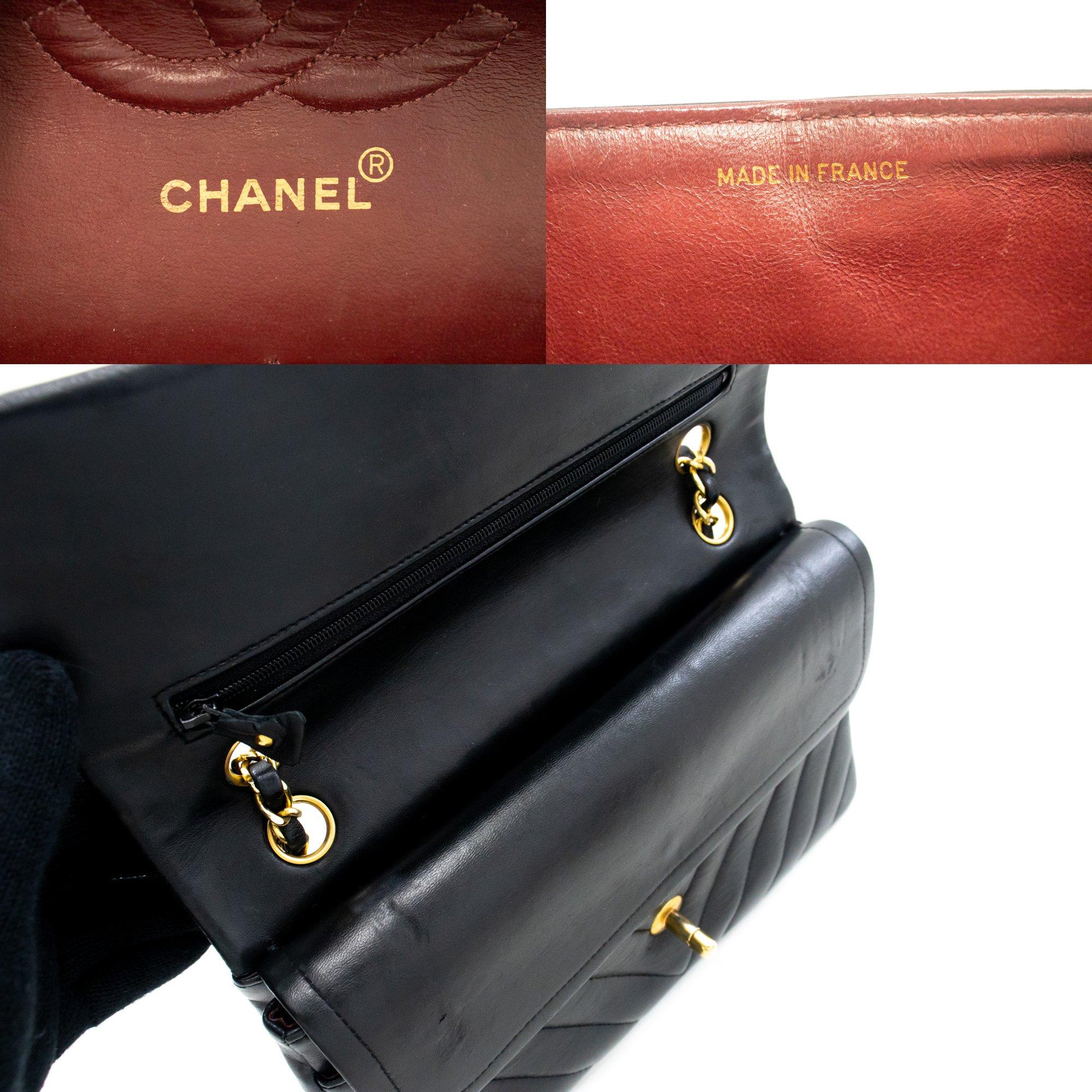 CHANEL Classic Double Flap V-Stitch Chain Shoulder Bag Black Lamb 4