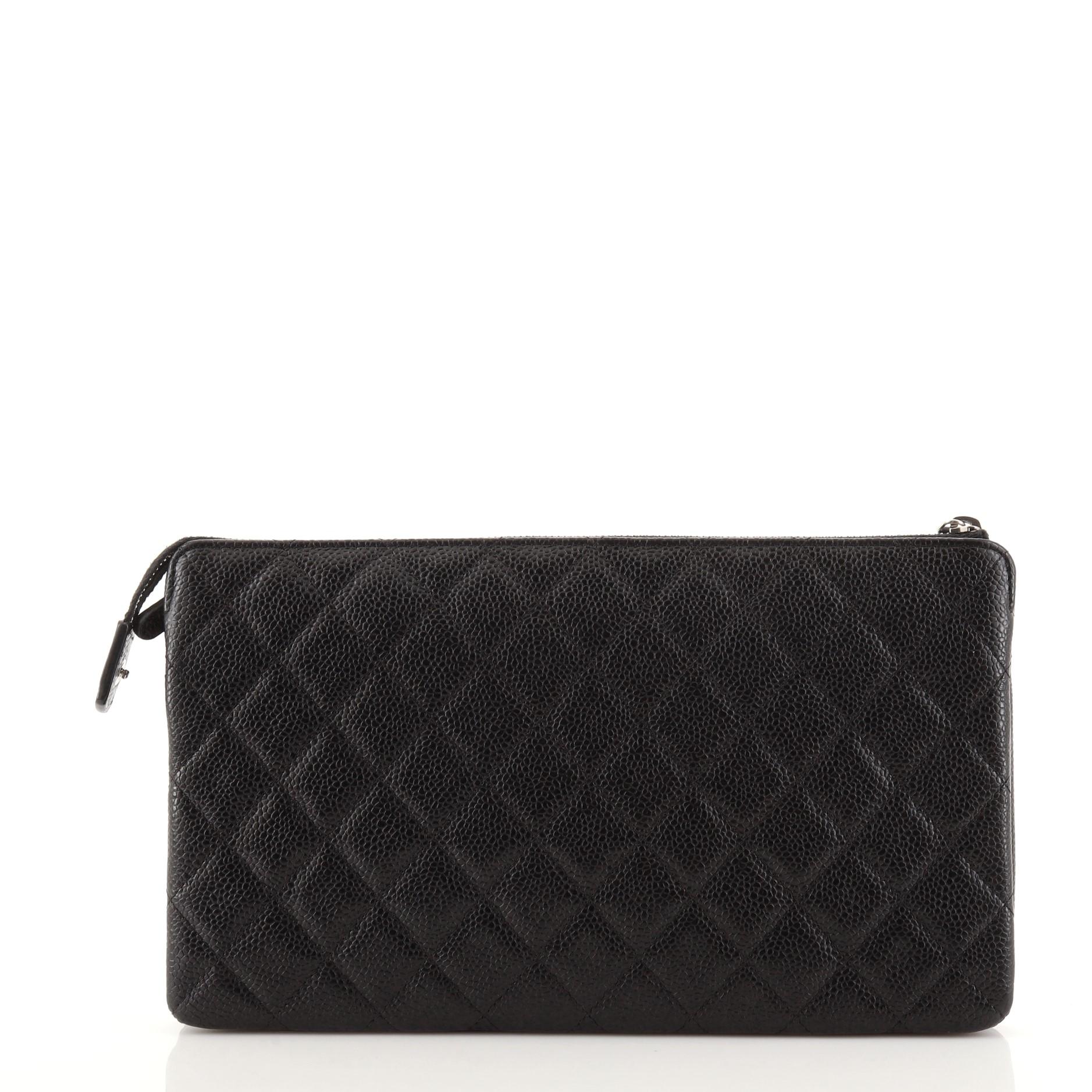 Chanel Classic Double Pocket Zip Pouch Quilted Caviar Medium In Good Condition In NY, NY