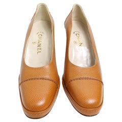 Chanel Classic Embossed CC Brown Caviar Leather Pumps