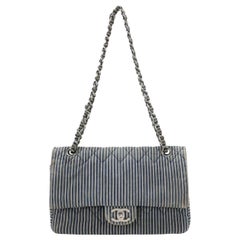Chanel Classic Flap 2008 Medium Blue Canvas Stripes