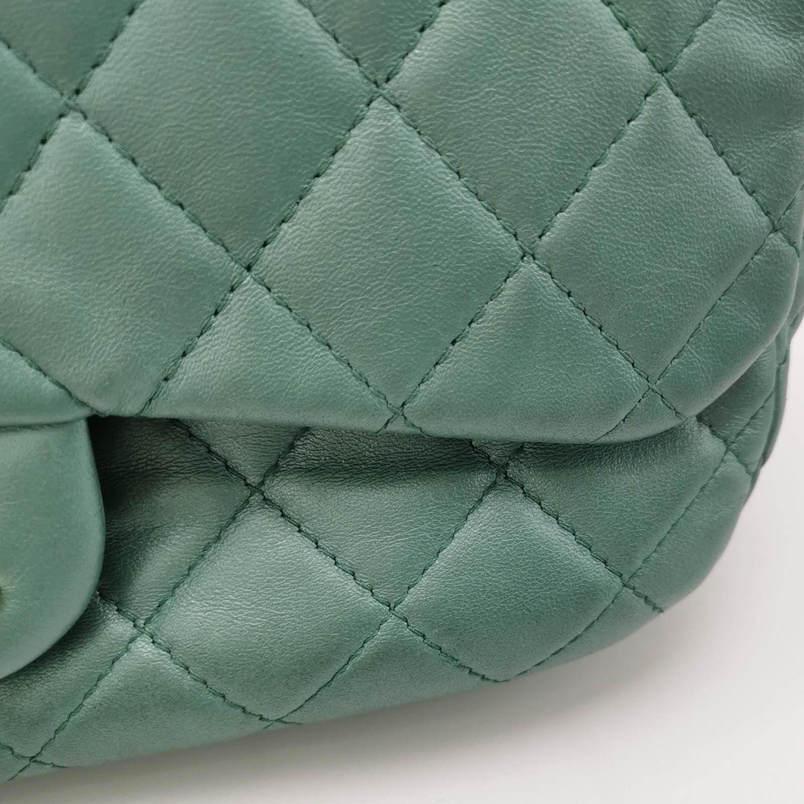 Chanel Classic Flap 2011 Large Teal Green Gem CC Turn lock 5