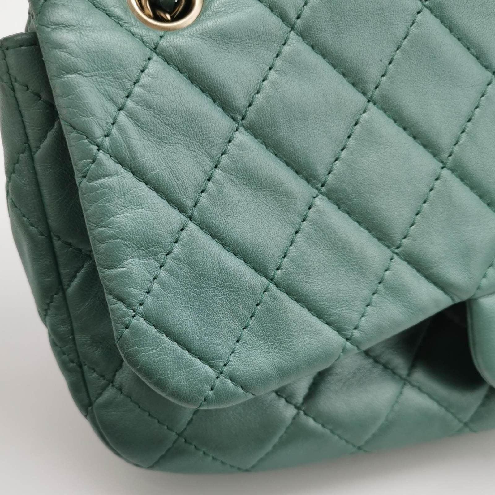 Chanel Classic Flap 2011 Large Teal Green Gem CC Turn lock 6