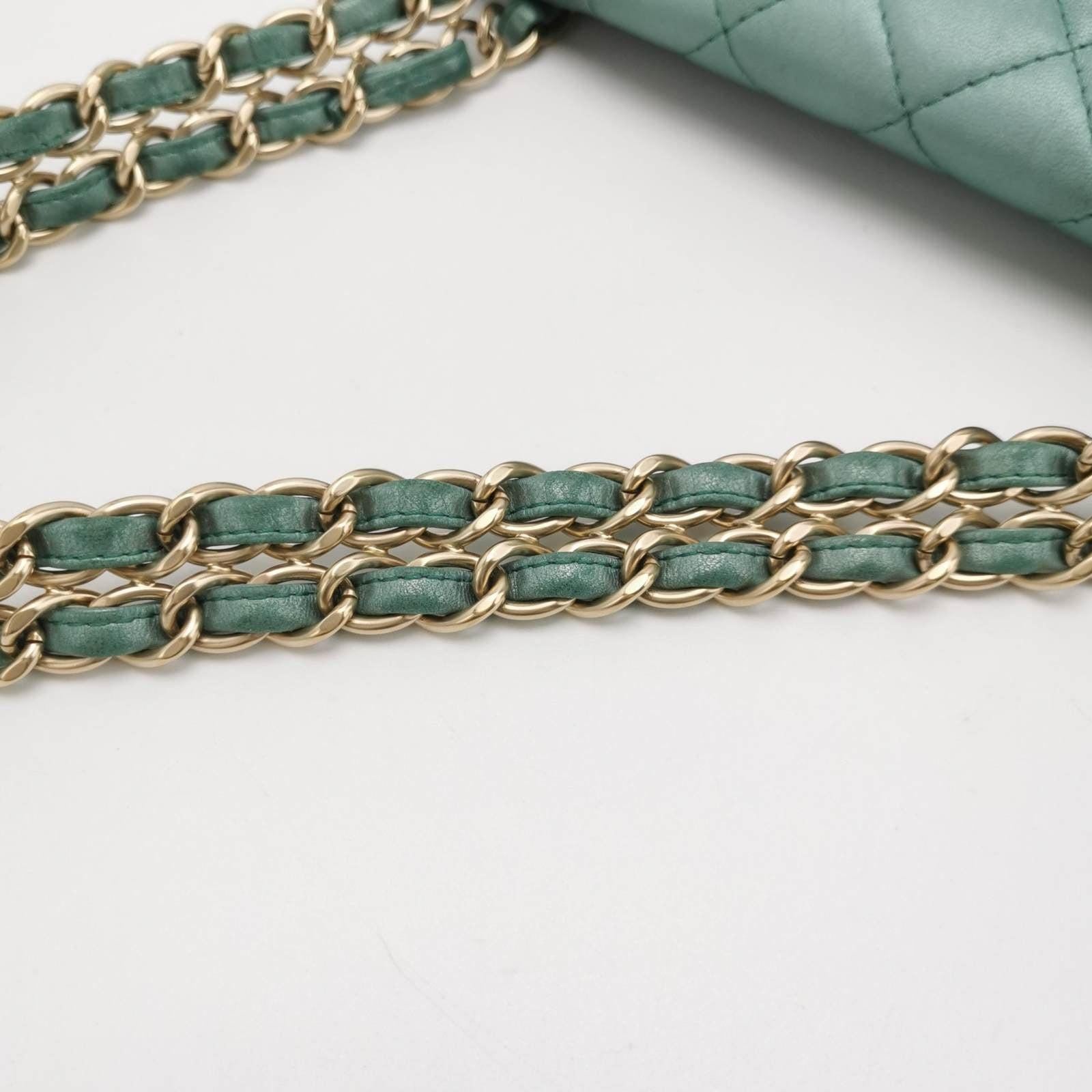 Chanel Classic Flap 2011 Large Teal Green Gem CC Turn lock 8