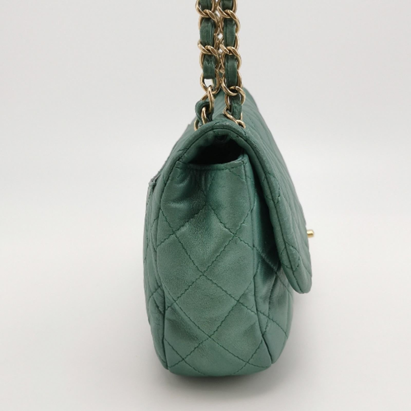 Blue Chanel Classic Flap 2011 Large Teal Green Gem CC Turn lock