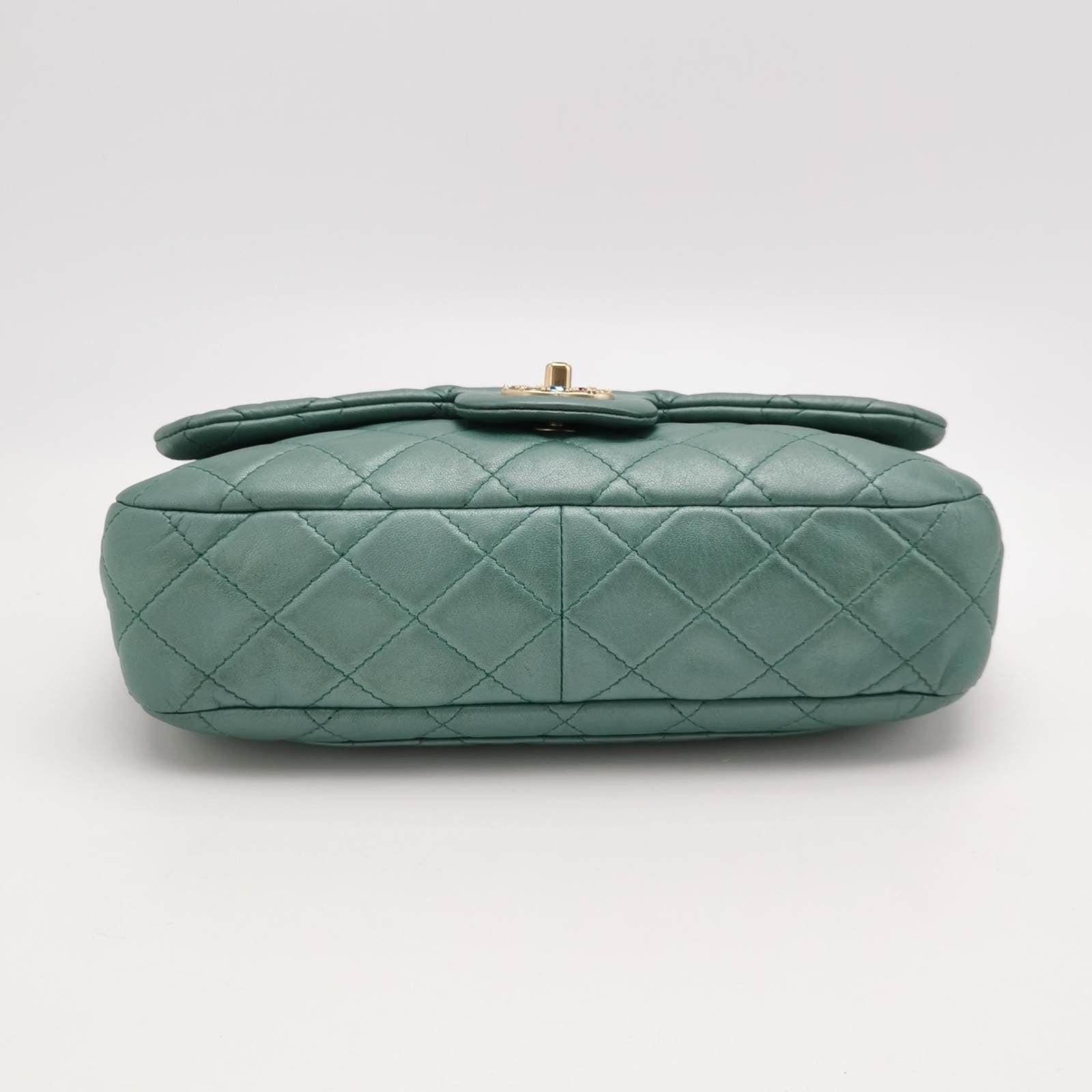 Women's Chanel Classic Flap 2011 Large Teal Green Gem CC Turn lock