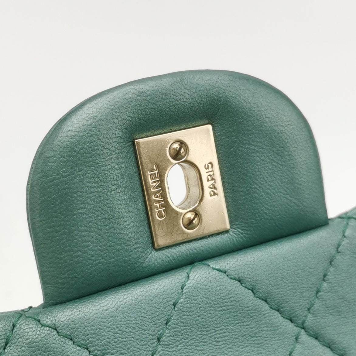 Chanel Classic Flap 2011 Large Teal Green Gem CC Turn lock 2