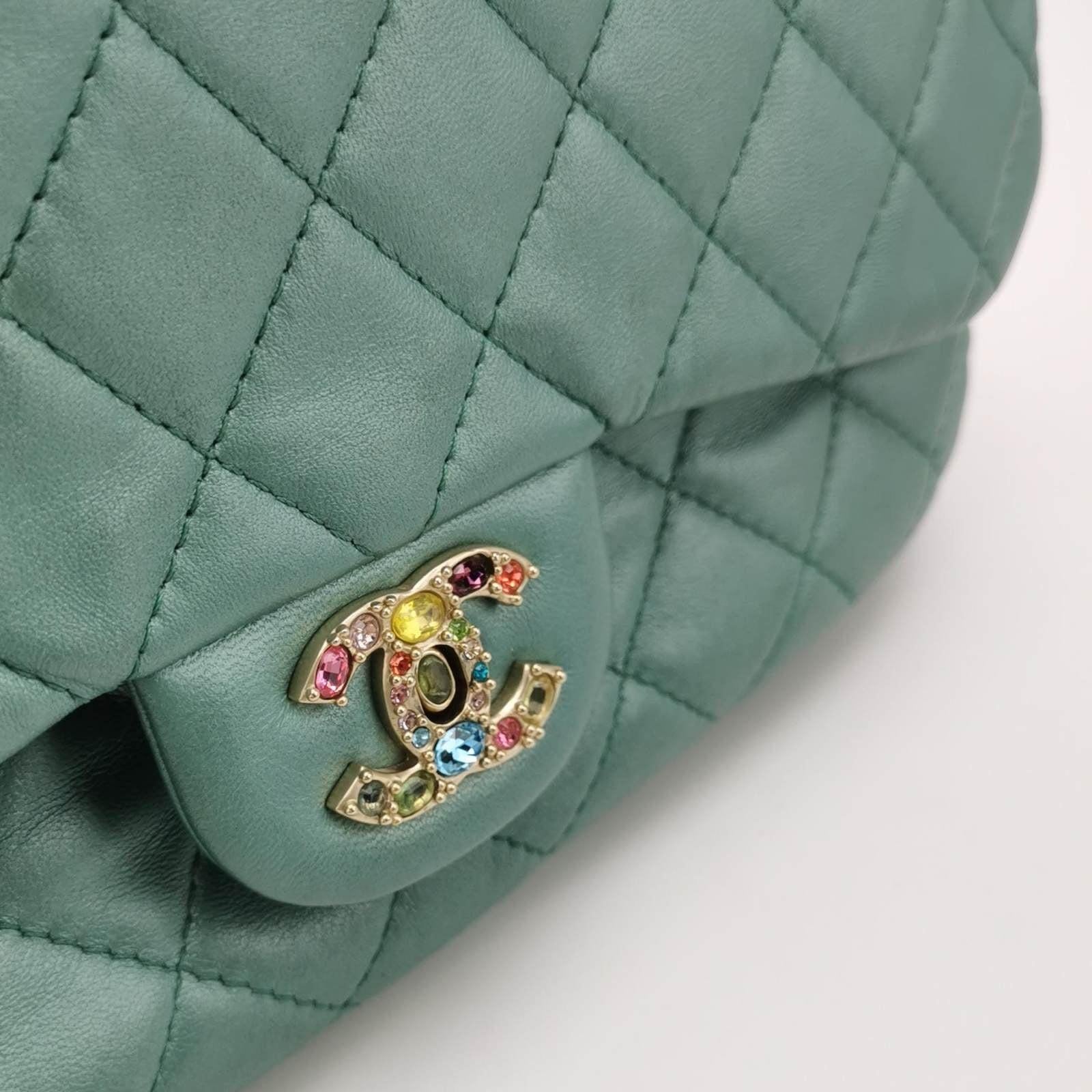Chanel Classic Flap 2011 Large Teal Green Gem CC Turn lock 3