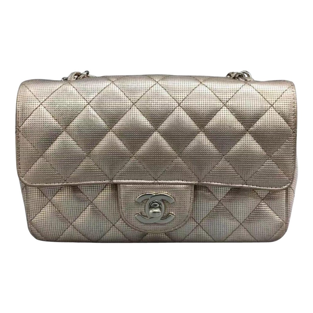 Chanel Classic Flap 2016 Pink Metallic Pixel Effect Leather Mini Crossbody Bag