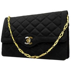 Vintage Chanel Classic Flap 221856 Black Quilted Satin Shoulder Bag