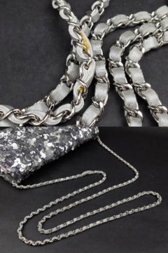 Chanel Classic Flap 226268 Silver Sequins Shoulder Bag