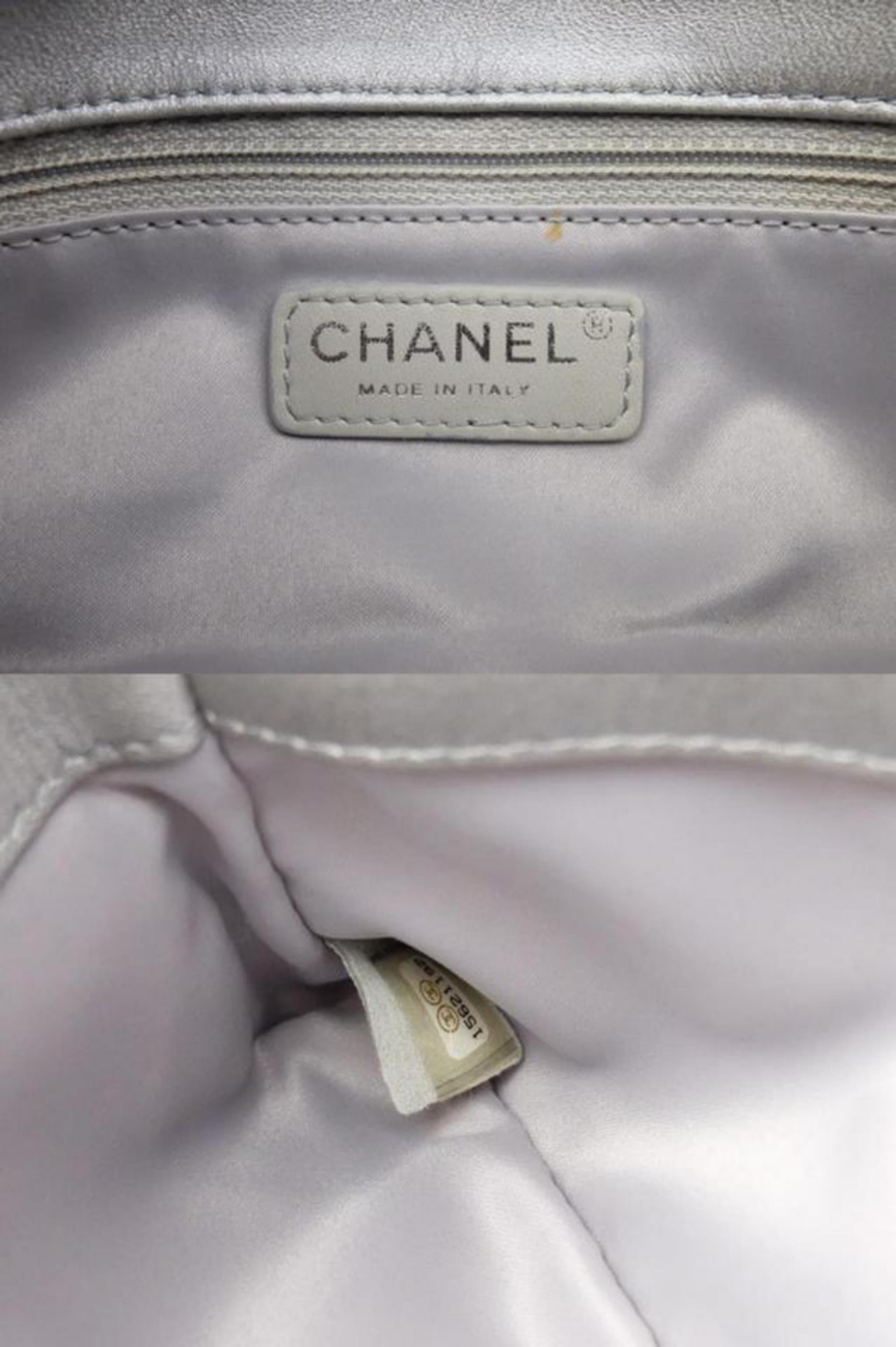 Chanel Classic Flap 226268 Silver Sequins Shoulder Bag In Good Condition For Sale In Forest Hills, NY