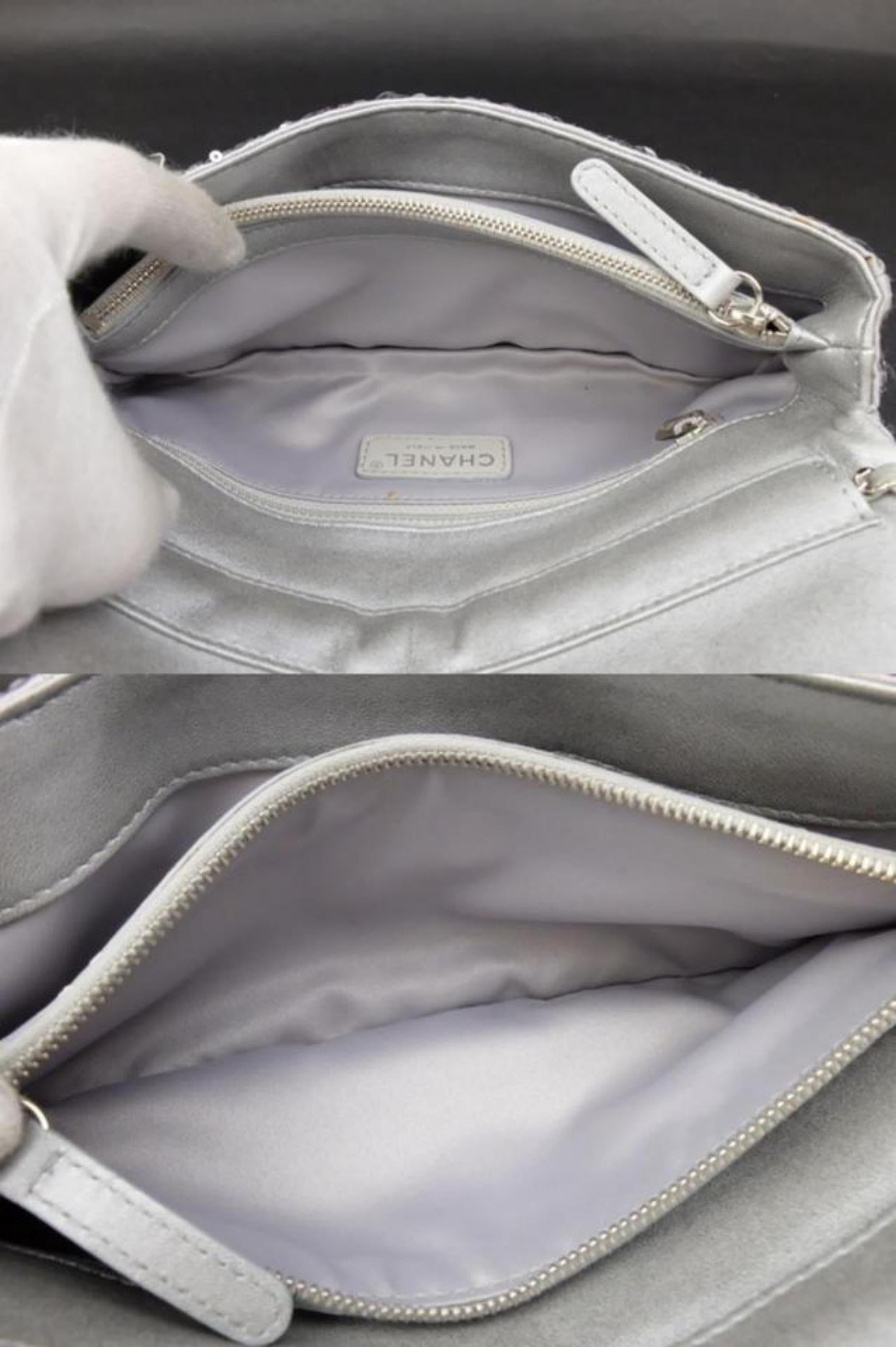 Chanel Classic Flap 226268 Silver Sequins Shoulder Bag For Sale 1
