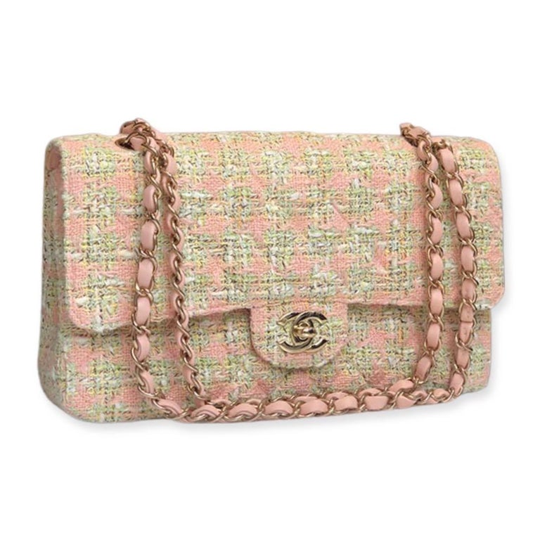 Chanel Classic Flap 2.55 Baby Pink Tweed Shoulder Bag For Sale at 1stDibs